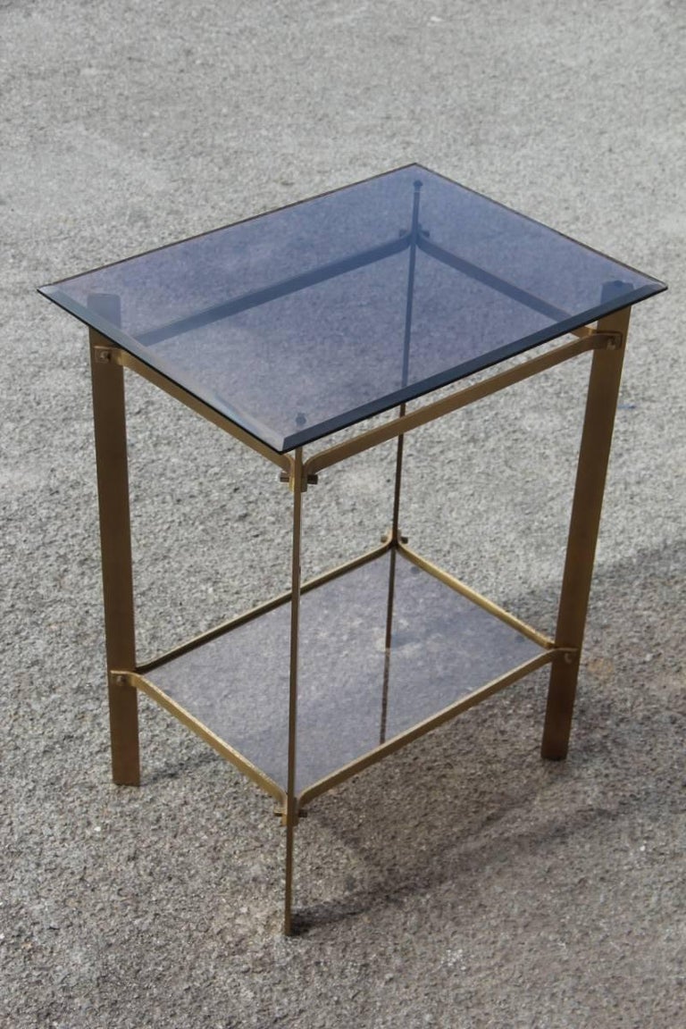 Small Minimalist Shelf Brass and Shaped Glass For Sale at 1stDibs