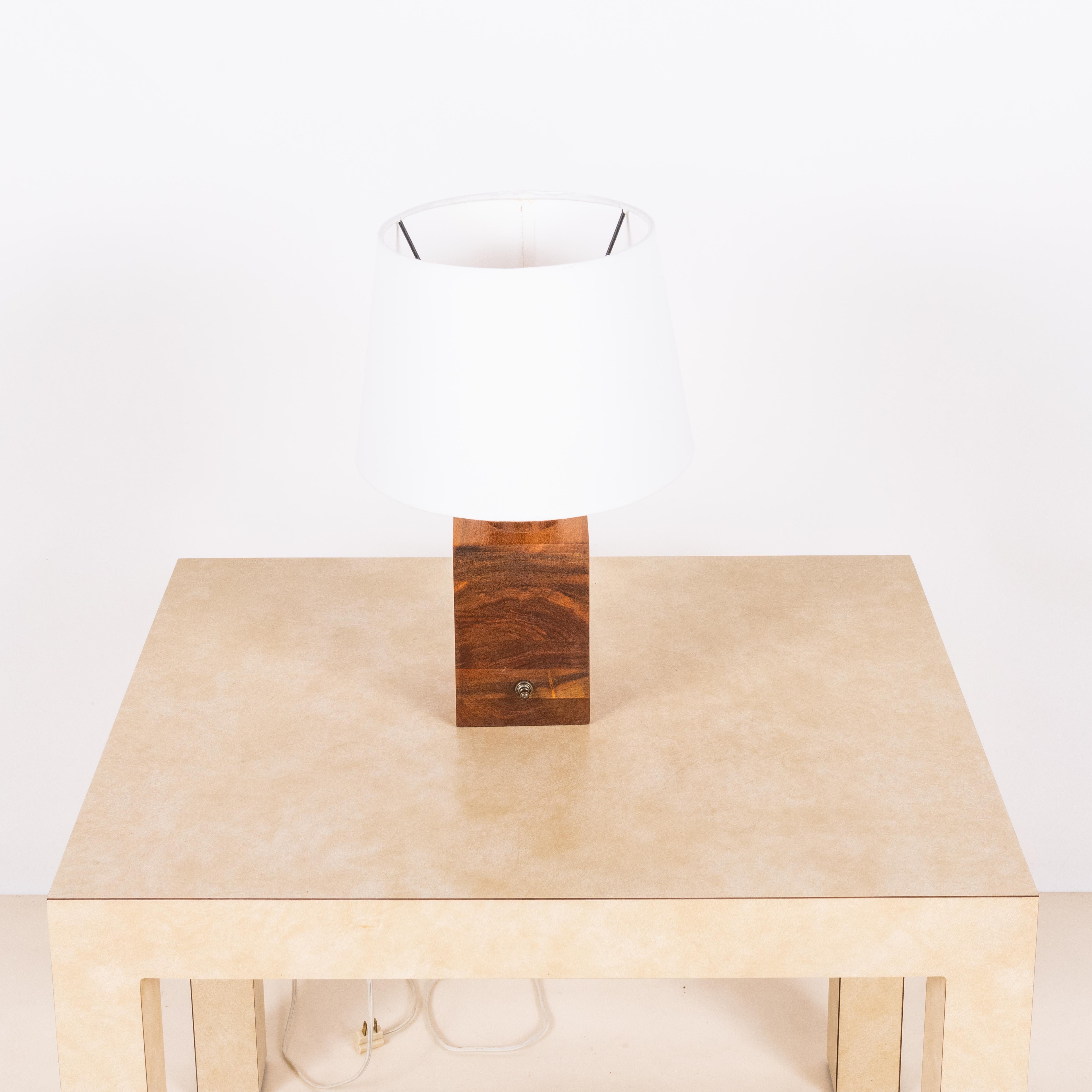 Scandinavian Modern Small Minimalist Teak Lamp with Parchment Paper Shade For Sale