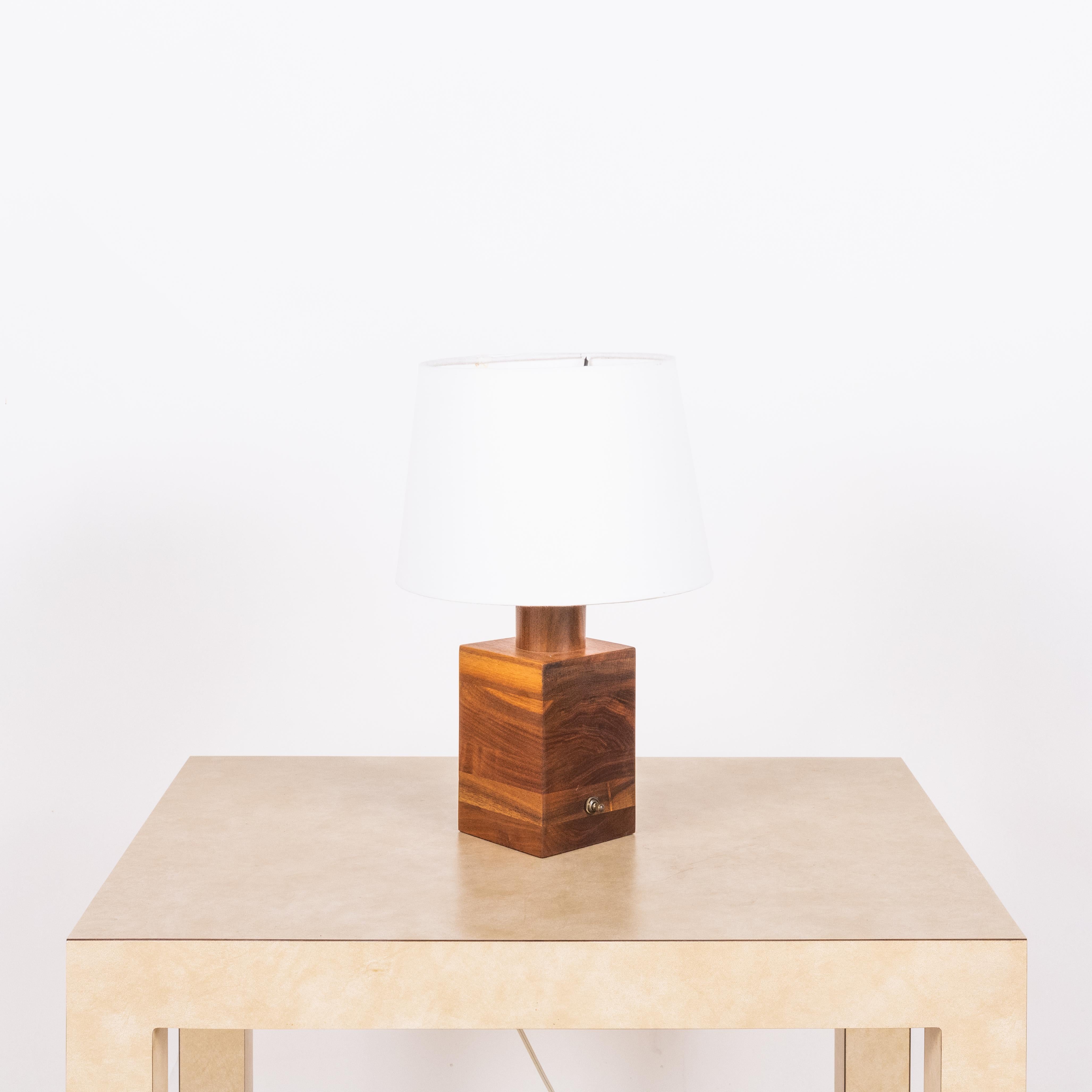 Swedish Small Minimalist Teak Lamp with Parchment Paper Shade For Sale