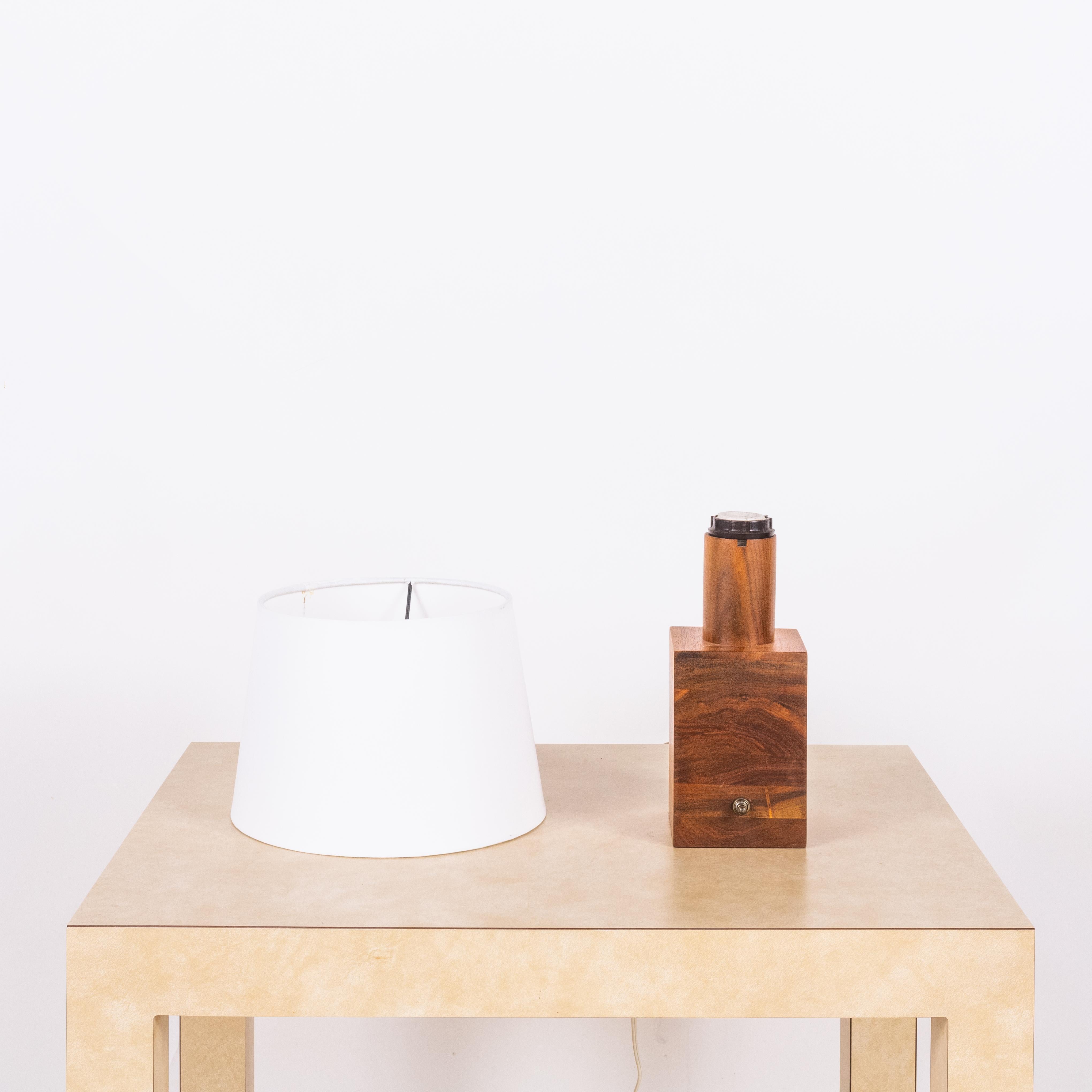 Small Minimalist Teak Lamp with Parchment Paper Shade In Excellent Condition For Sale In Los Angeles, CA