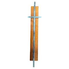 Small Minimalist Walnut and Aluminum Crucifix / Cross