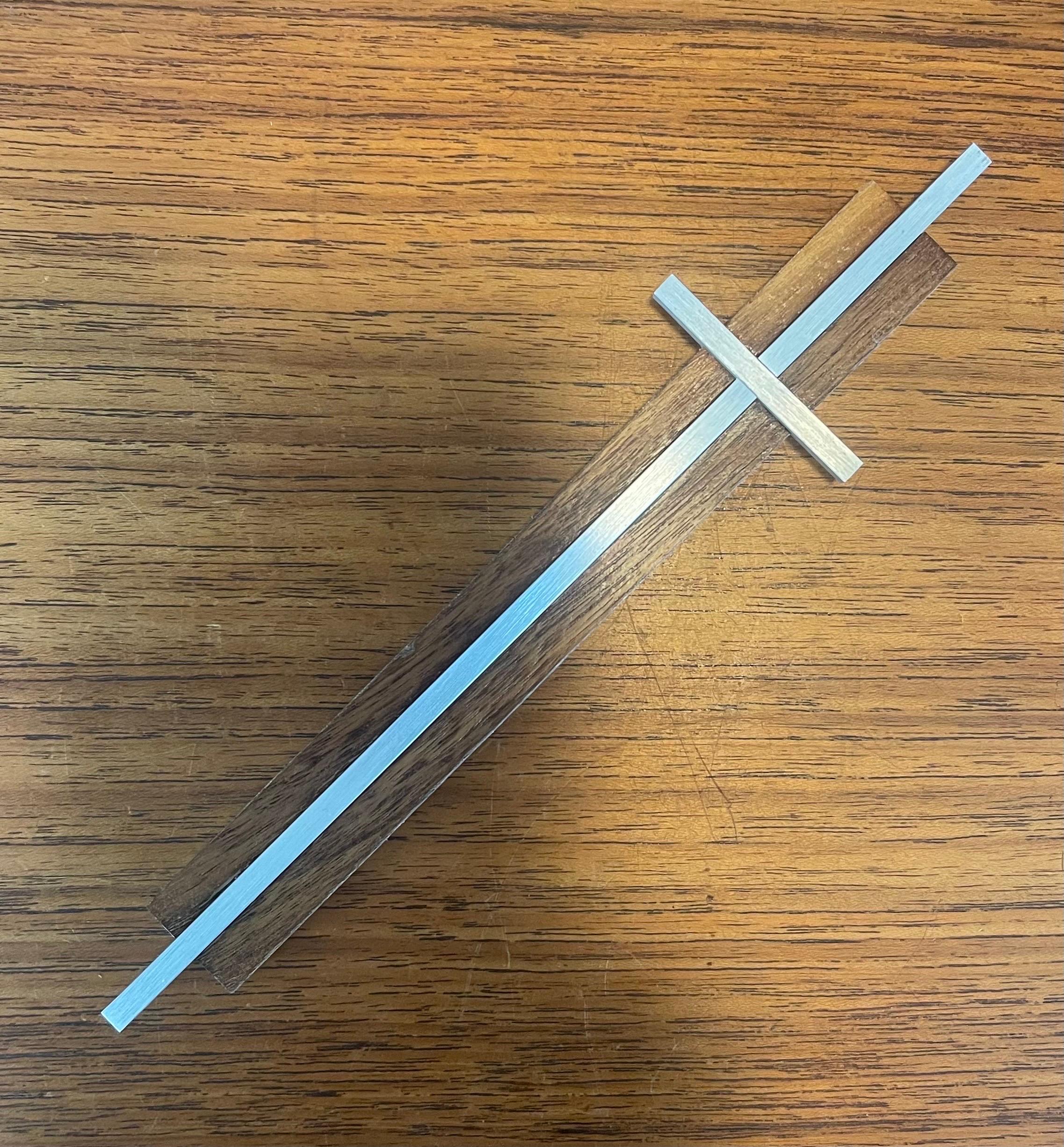 Mid-Century Modern Small Minimalist Walnut and Aluminum Crucifix / Cross For Sale