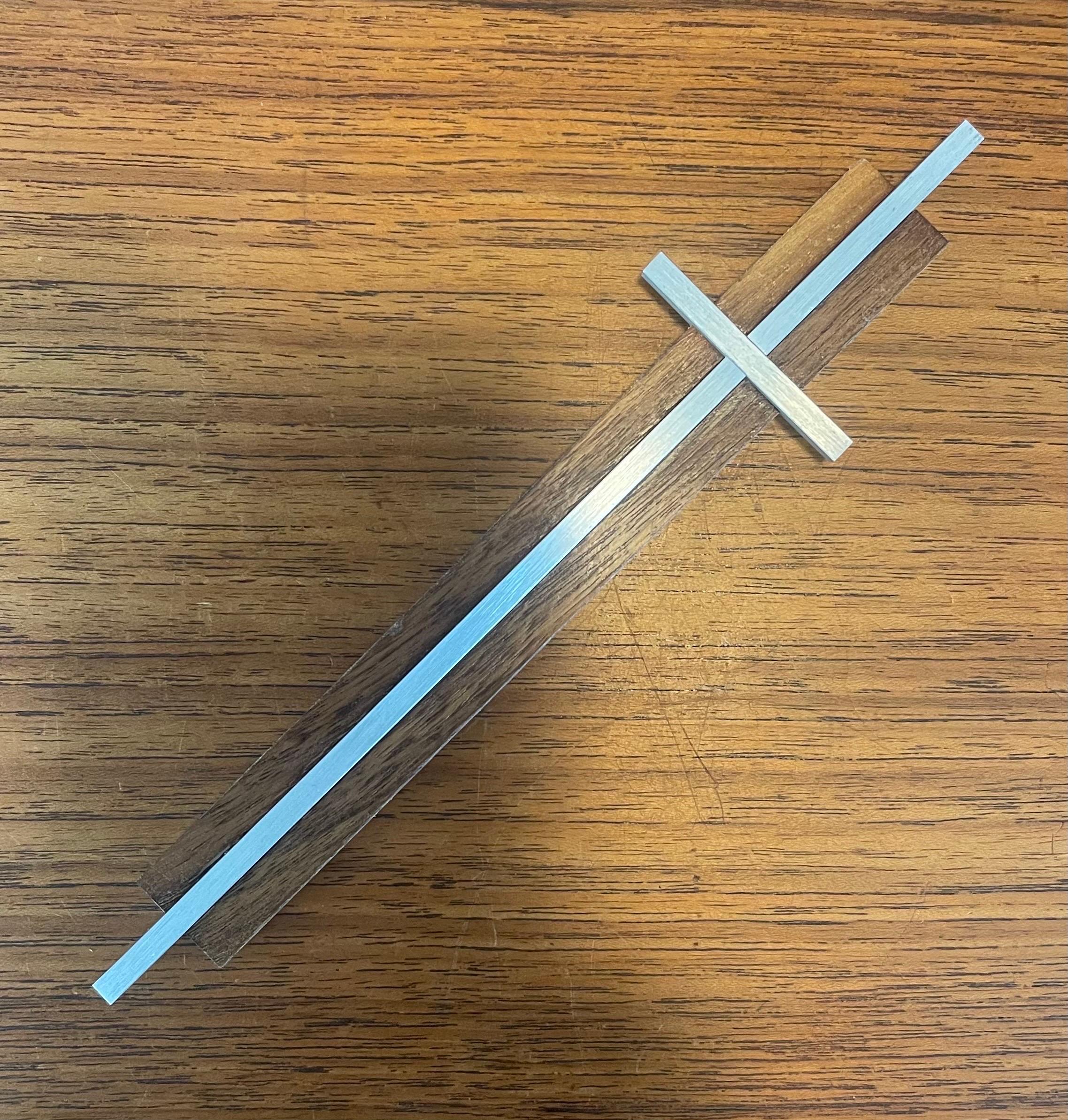 American Small Minimalist Walnut and Aluminum Crucifix / Cross For Sale