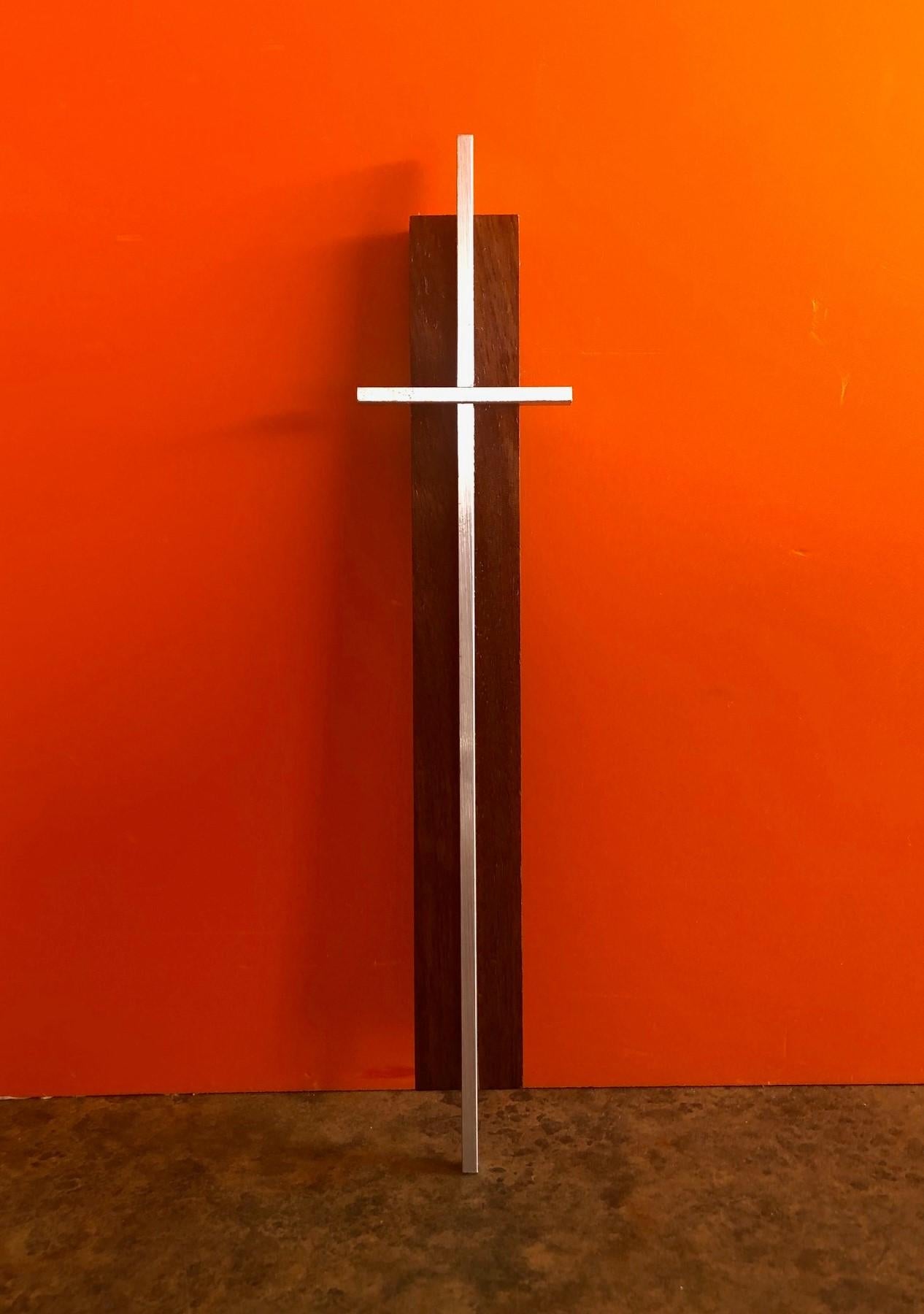 American Small Minimalist Walnut and Aluminum Crucifix / Cross For Sale