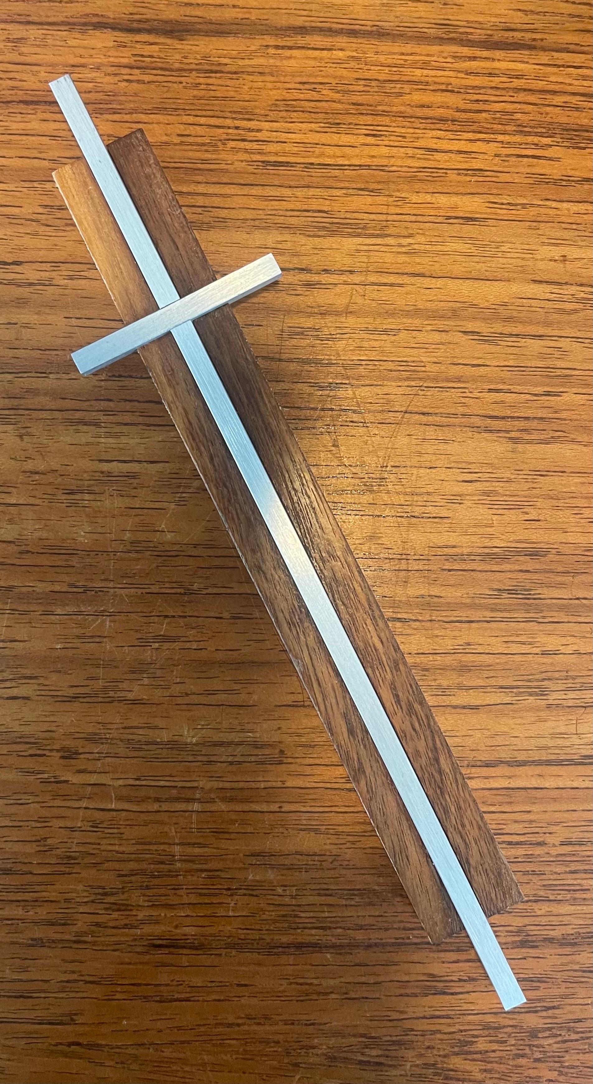 20th Century Small Minimalist Walnut and Aluminum Crucifix / Cross For Sale