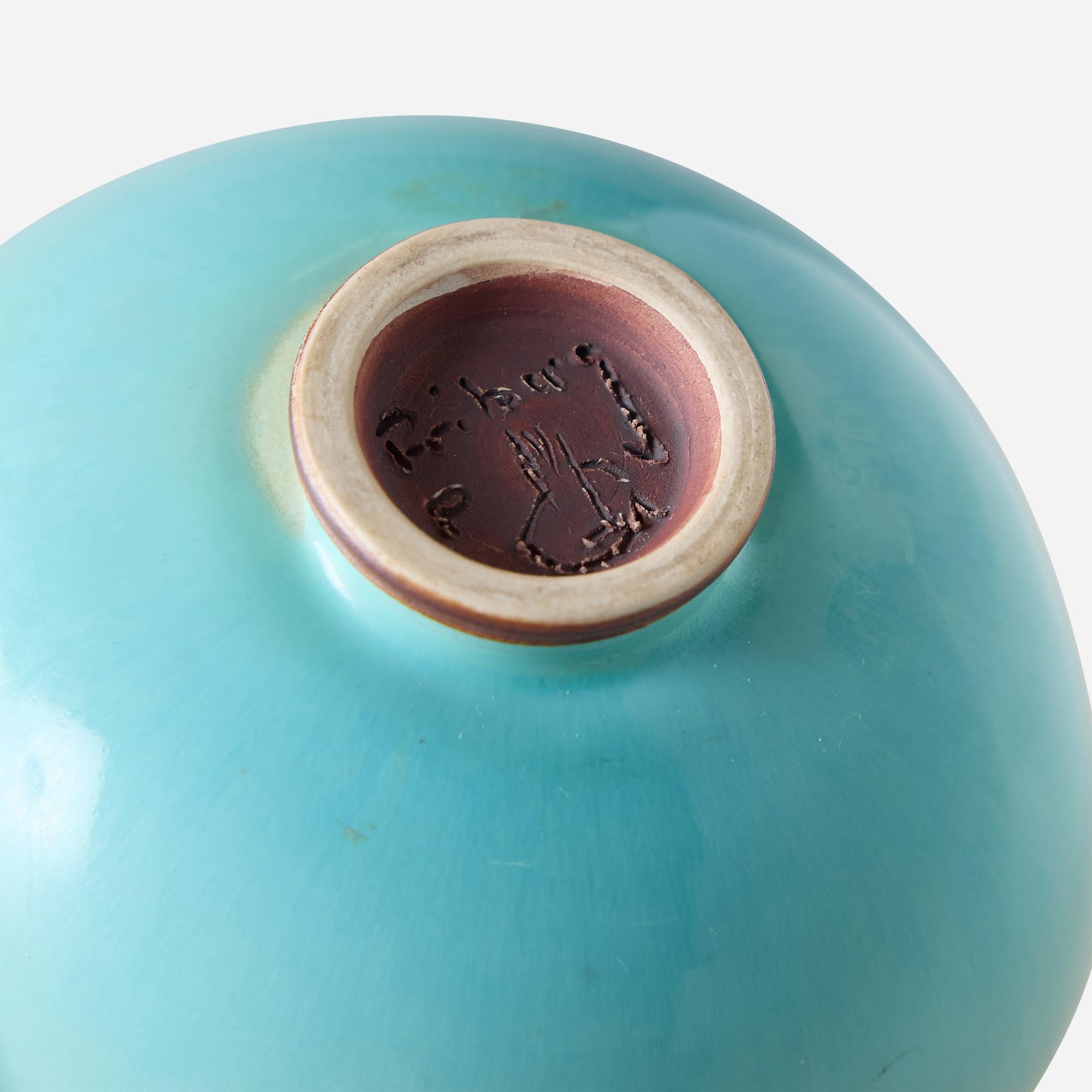 Swedish Small Mint Colored Ceramic Bowl by Berndt Friberg For Sale