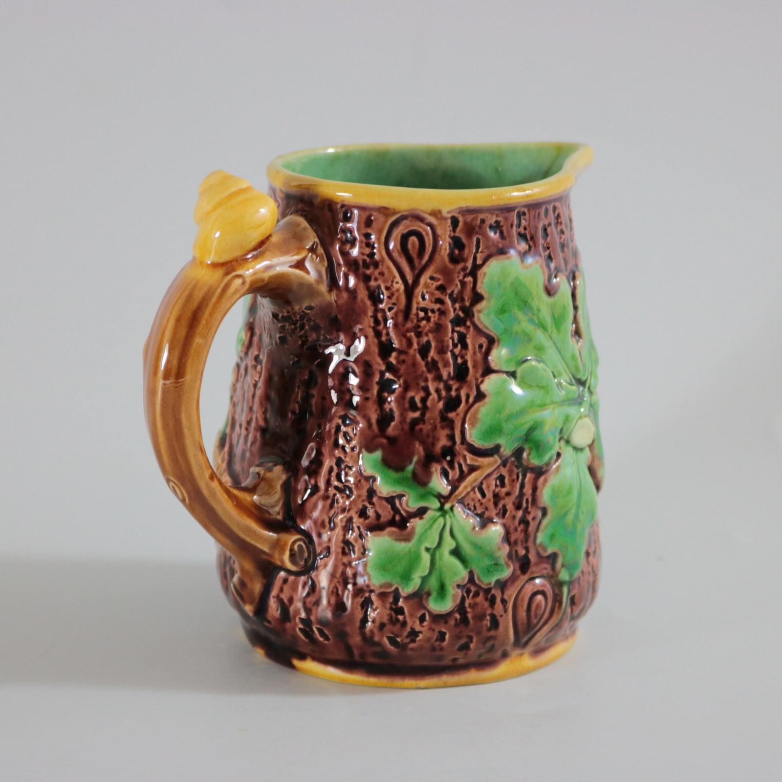 Mid-19th Century Small Minton Majolica Oak Jug/Pitcher with Snail Handle