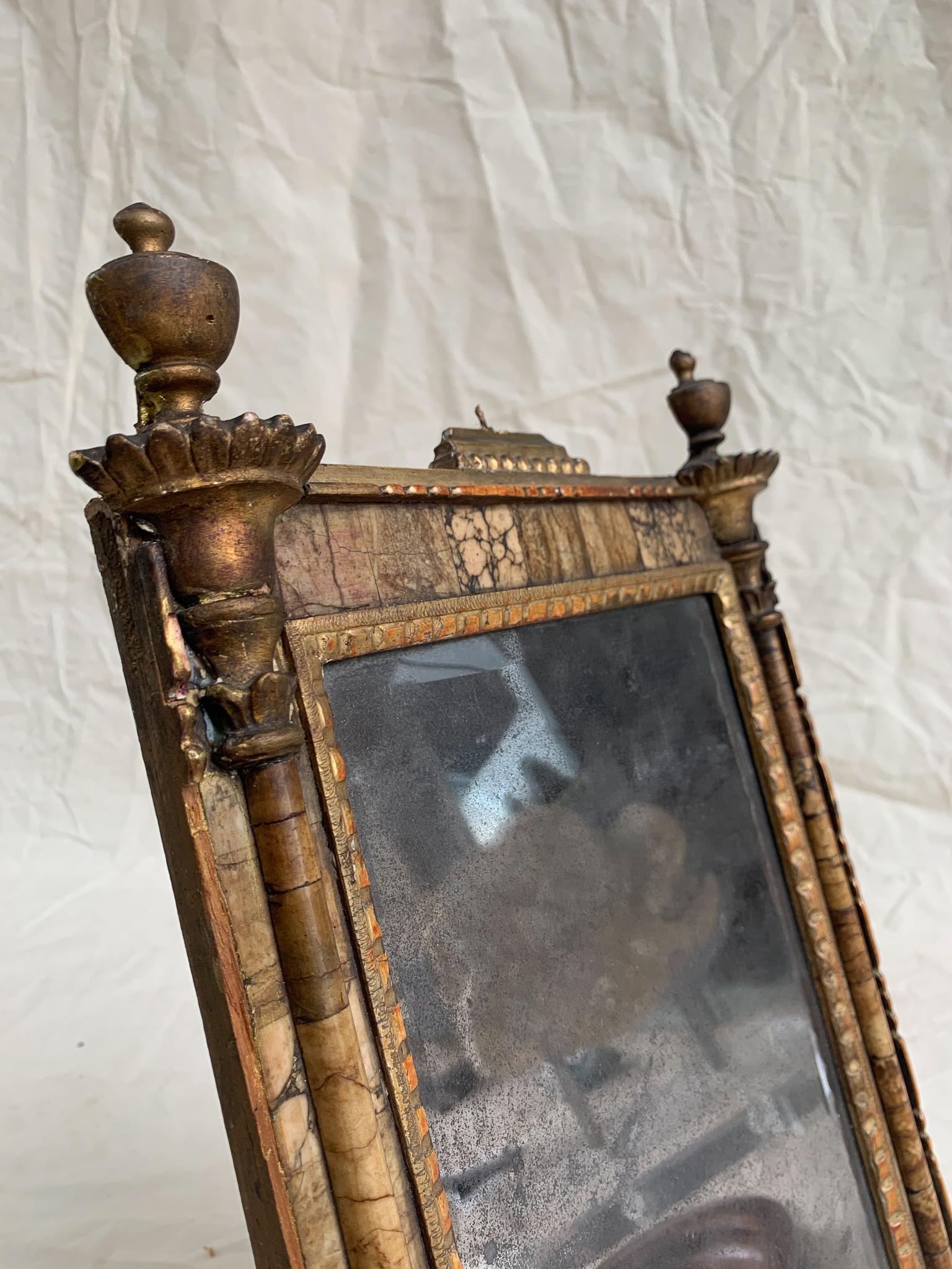 Small Mirror, Carved, Gilded and Marbled Wood, 19th Century Italy In Good Condition For Sale In Lisboa, PT