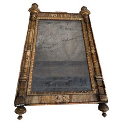 Antique Small Mirror, Carved, Gilded and Marbled Wood, 19th Century Italy