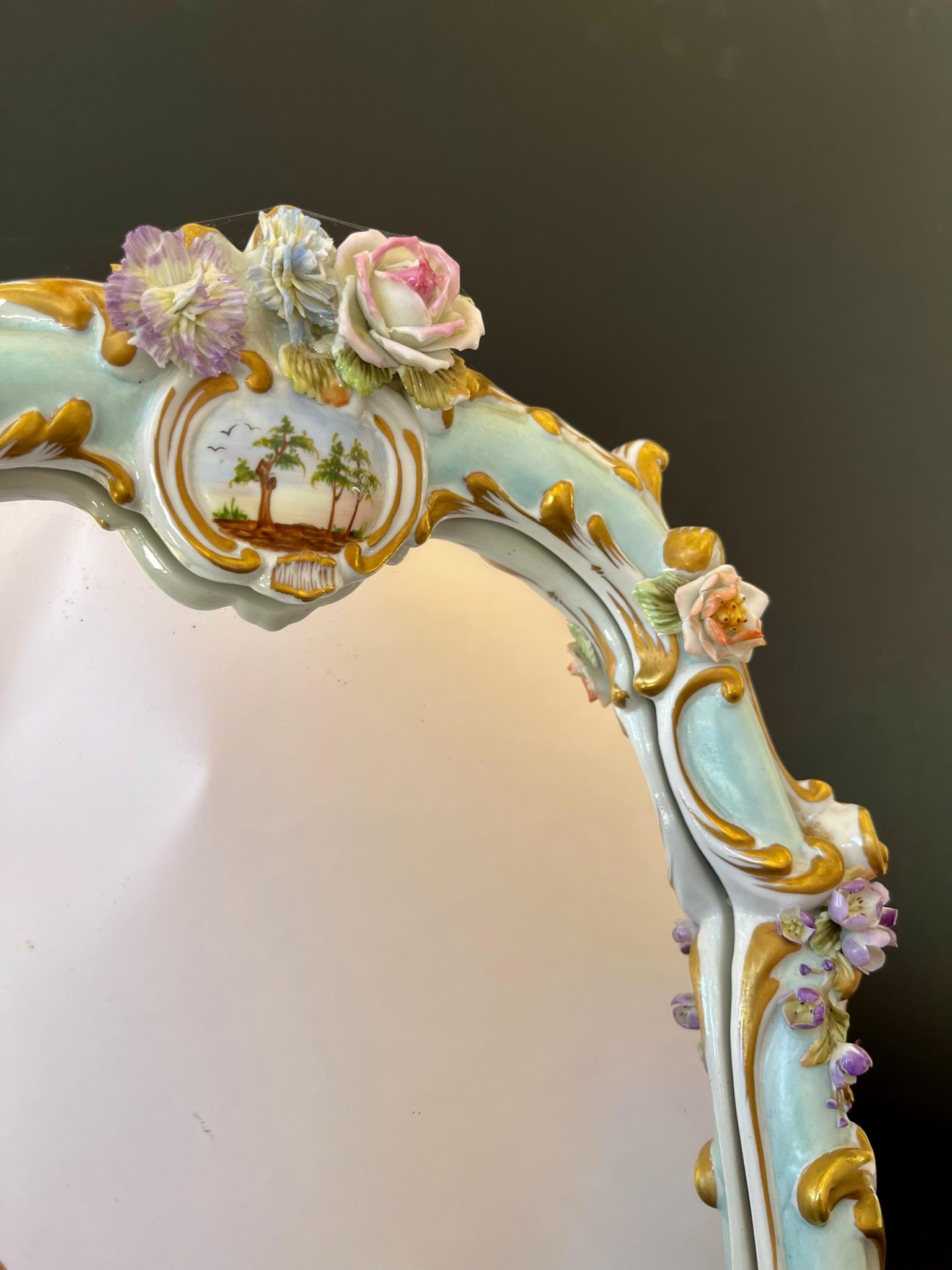 Italian Small Mirror in Capodimonte Porcelain