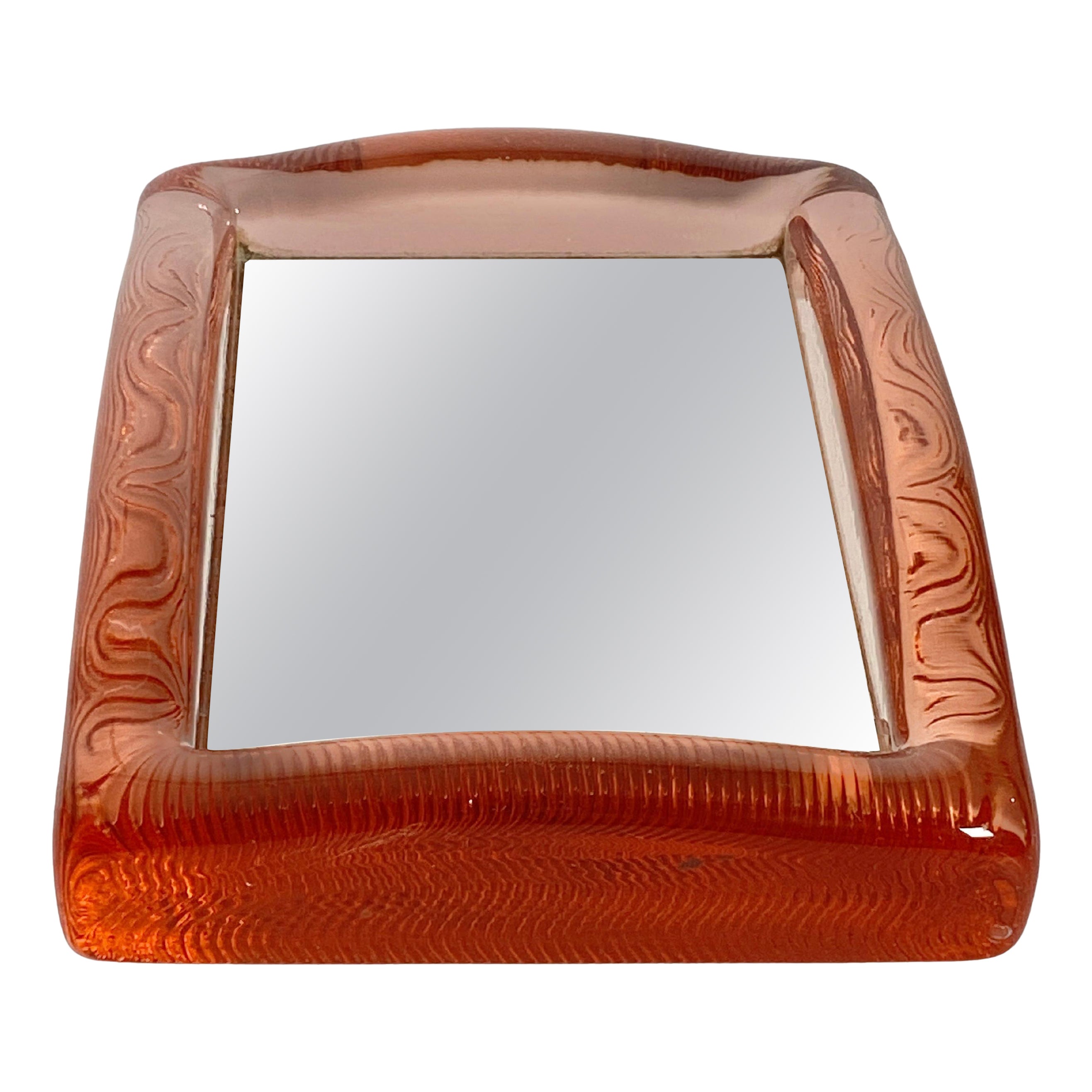 Petit miroir en verre rose, miroir de table, Italie, 1960