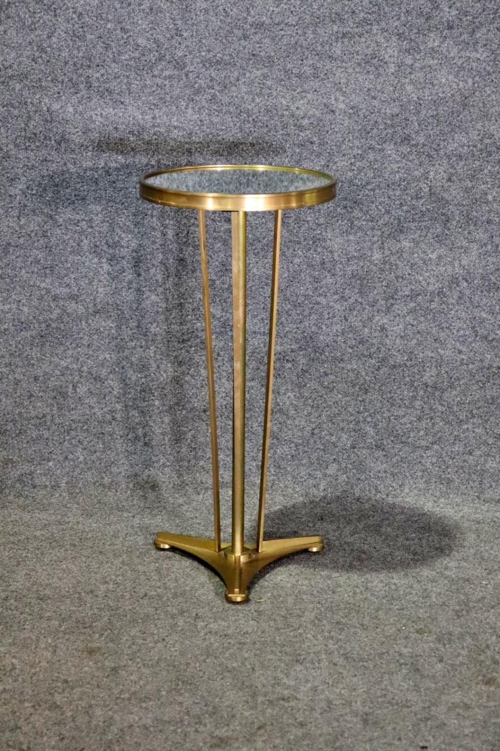 European Small Mirror Top Brass Art Deco Style Gueridon End Table For Sale