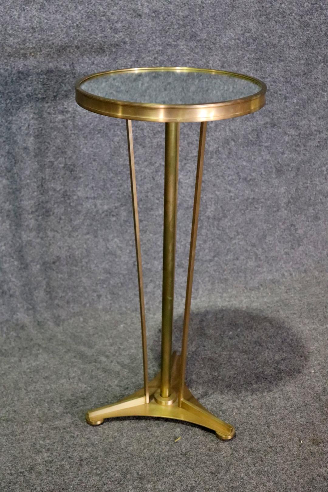 Small Mirror Top Brass Art Deco Style Gueridon End Table For Sale 1