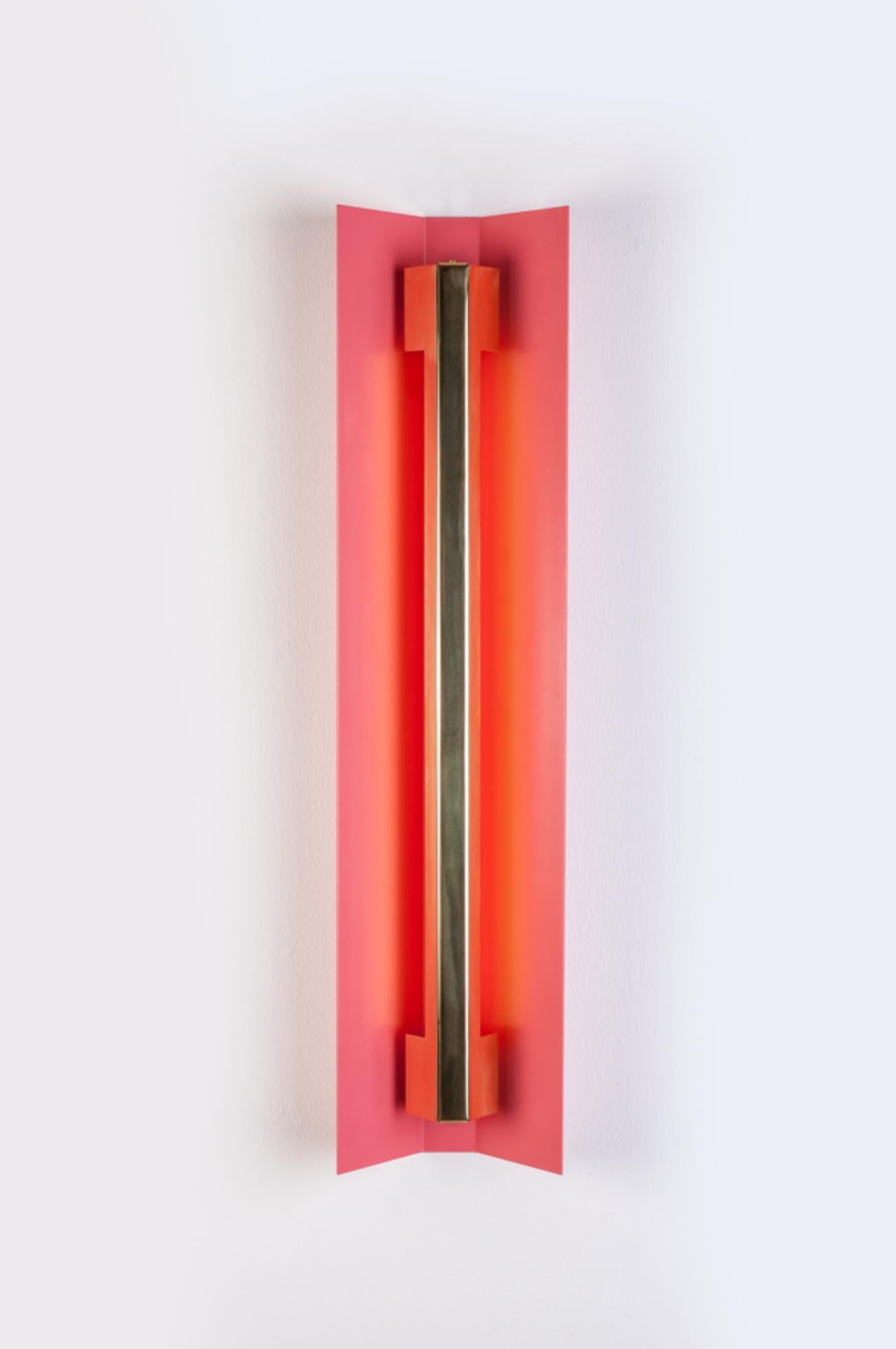 Small Misalliance Ex antique pink wall light by Lexavala
Dimensions: D 16 x W 70 x H 8 cm
Materials: powder coated shade with details made of brass or stainless steel.

There are two lenghts of socket covers, extending over the LED. Two short