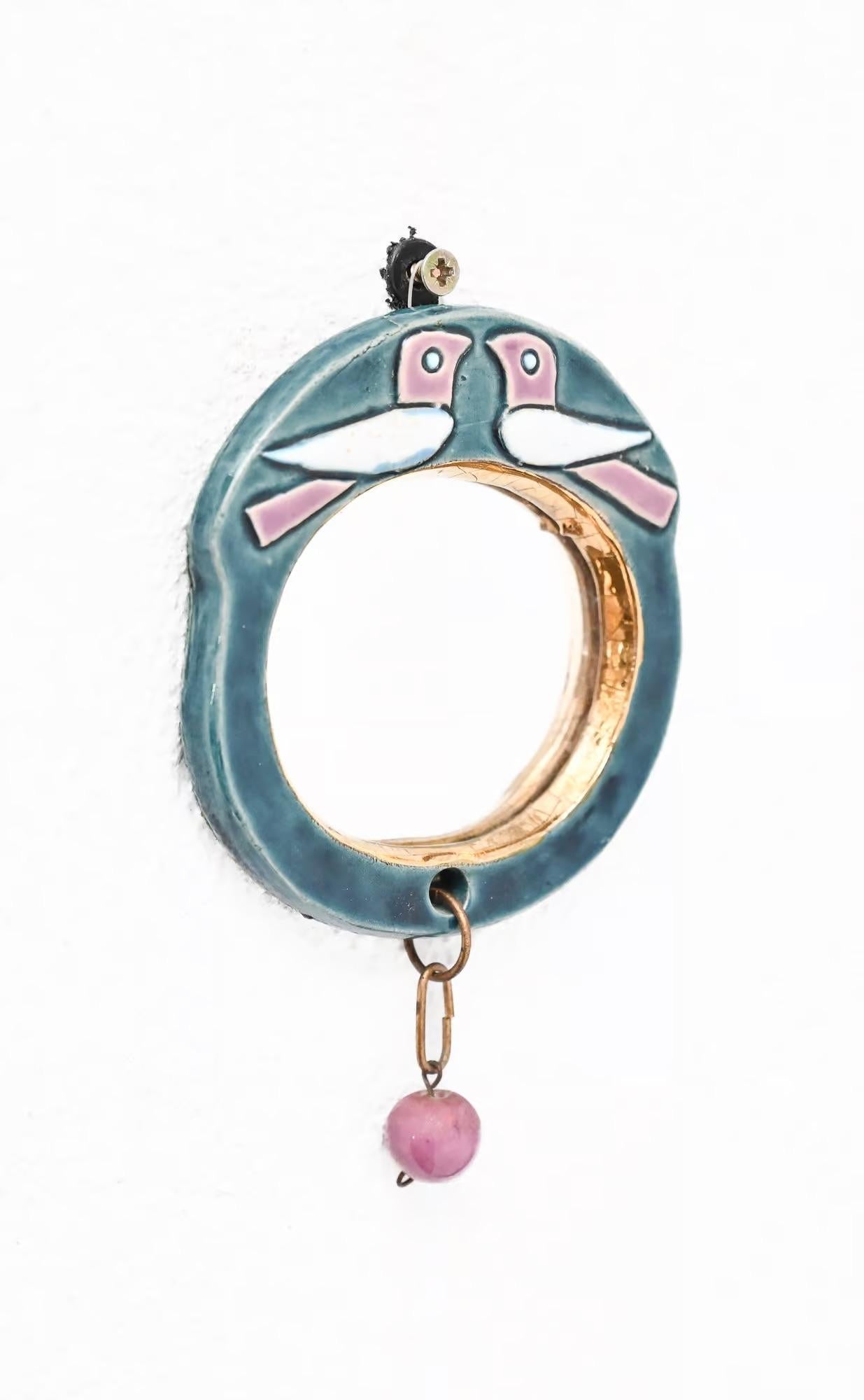 Mid-Century Modern Petit miroir de poche circulaire en céramique Mithé Espelt en vente