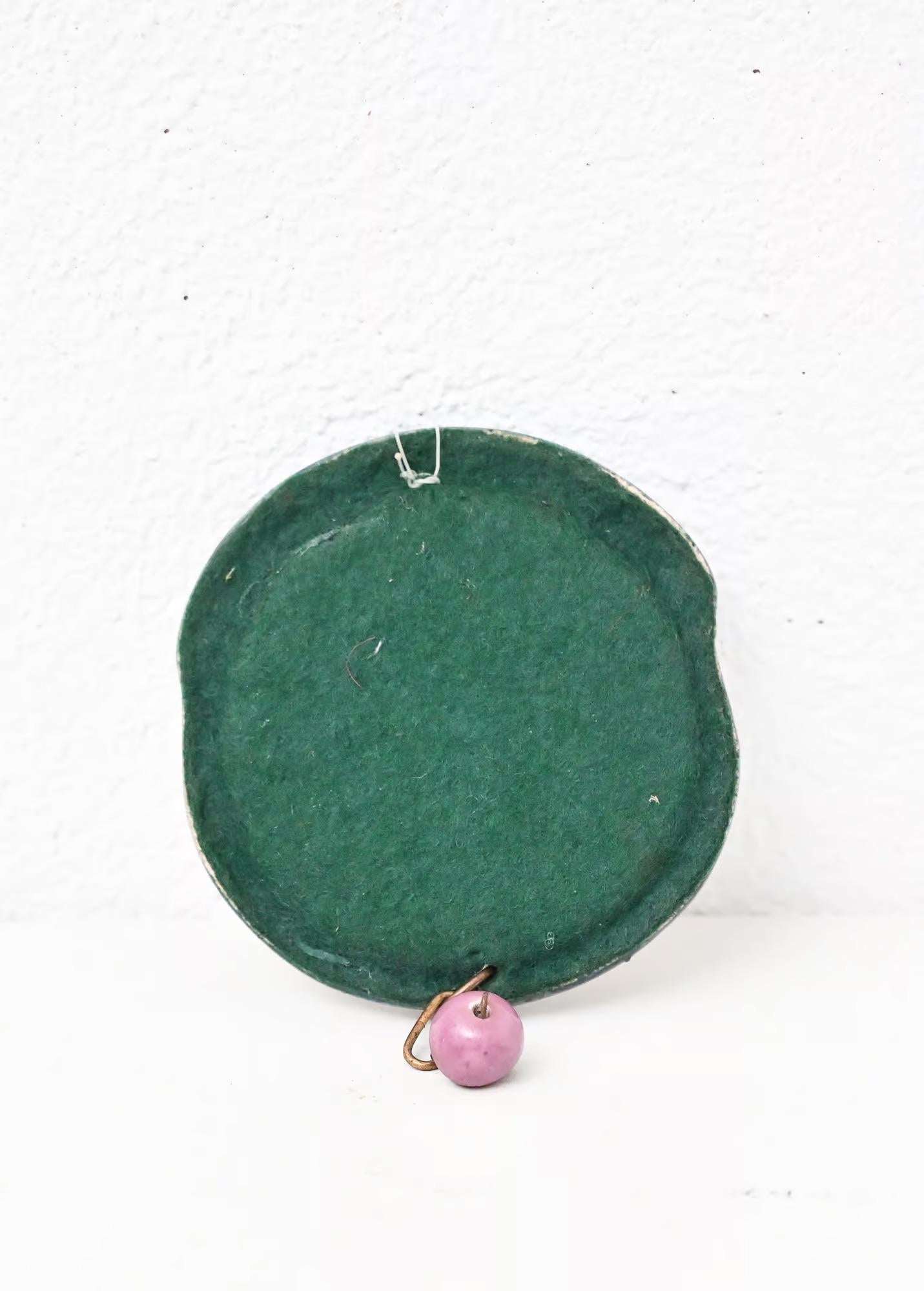 Français Petit miroir de poche circulaire en céramique Mithé Espelt en vente