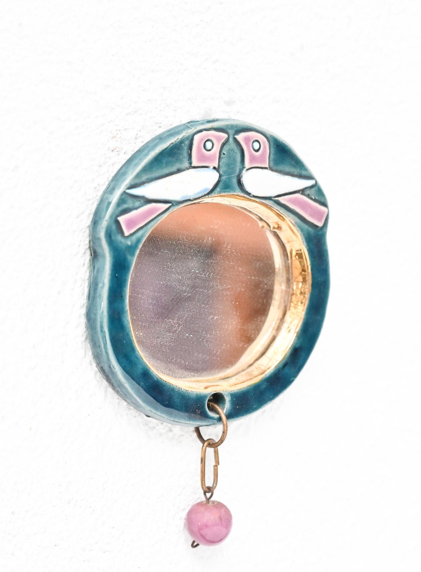 Petit miroir de poche circulaire en céramique Mithé Espelt en vente 1