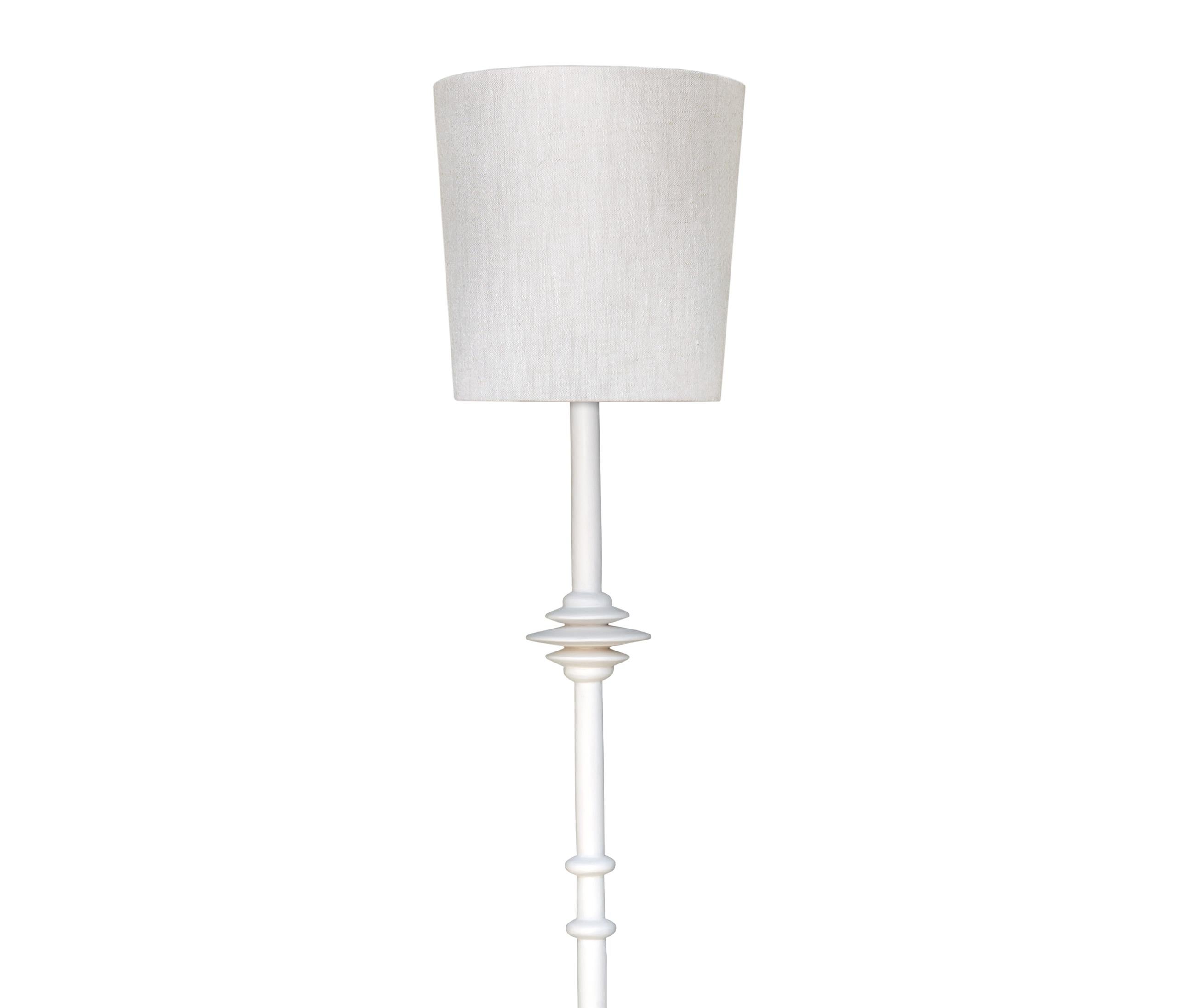 Small Mittis floor lamp model with rings created in the A.Giacometti Manner. Hand-sculpted in plaster this contemporary floor lamp complements a wide range of interior styles. Available in Bronze Plaster Finish or White Plaster. Also available in a