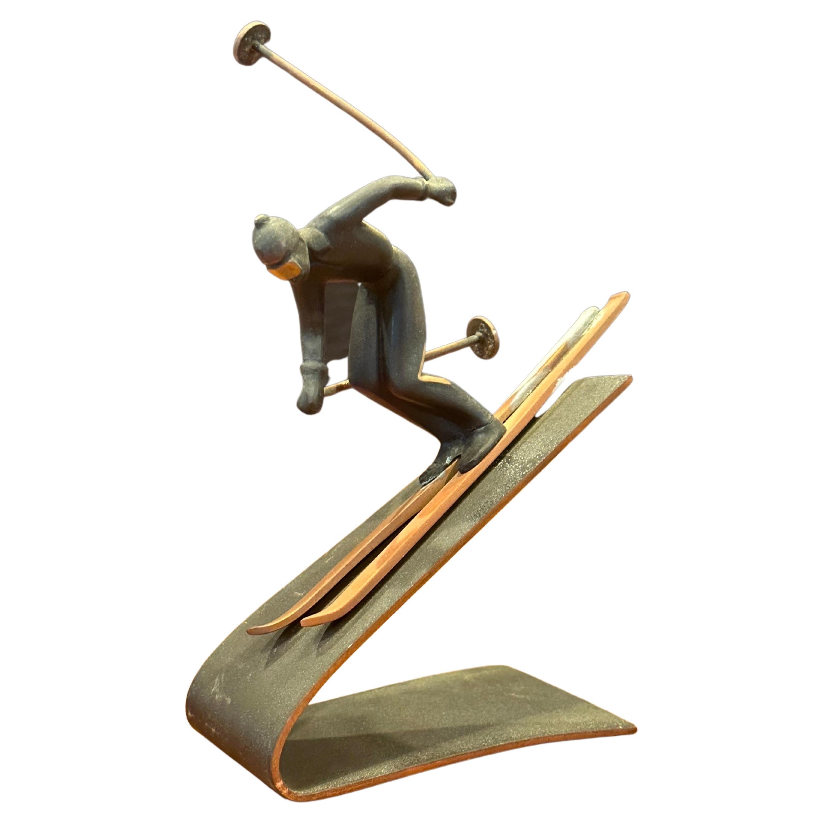 Small Mixed Metals Downhill Skier Sculpture  For Sale 3