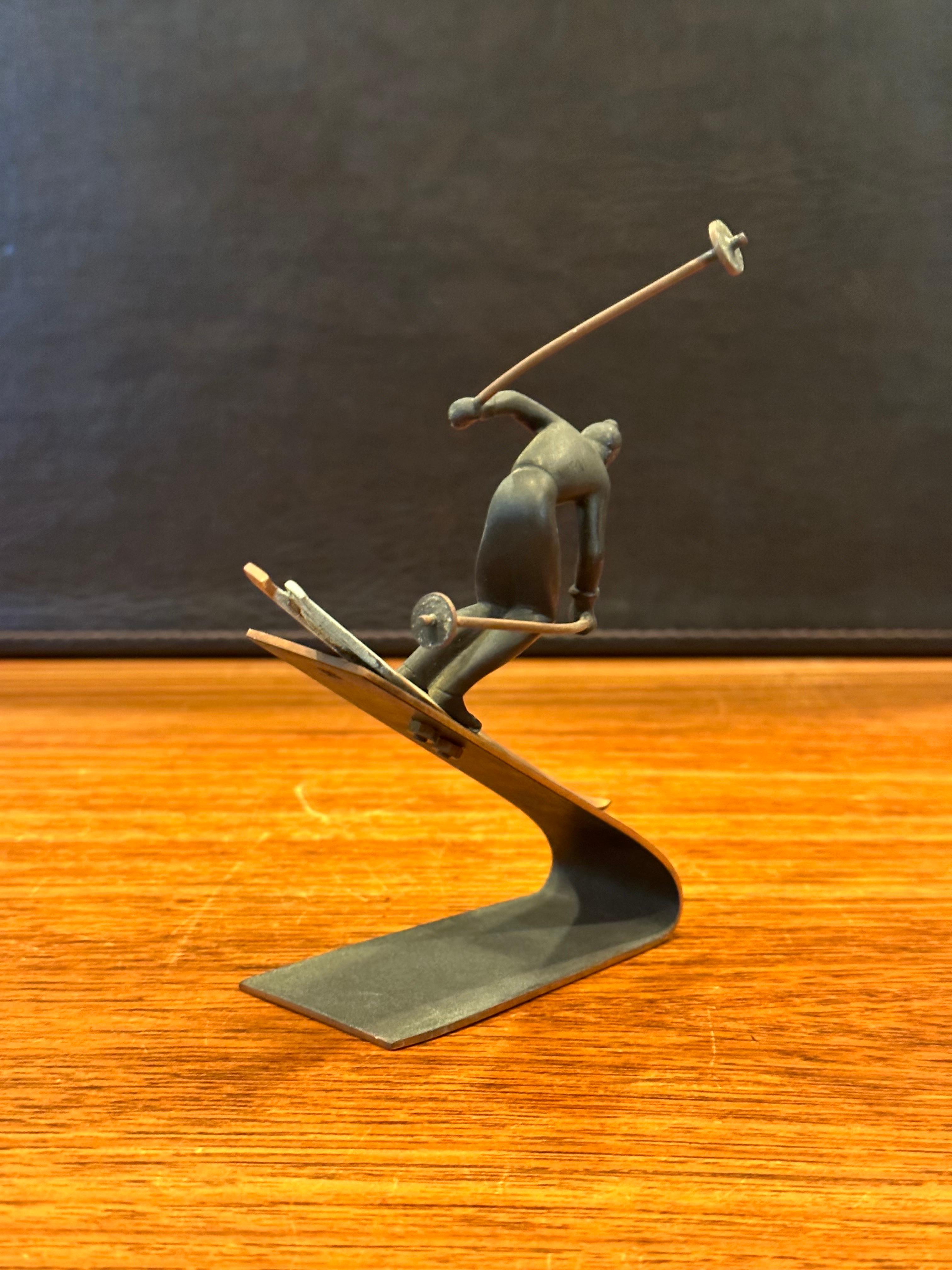 Small Mixed Metals Downhill Skier Sculpture  In Good Condition For Sale In San Diego, CA