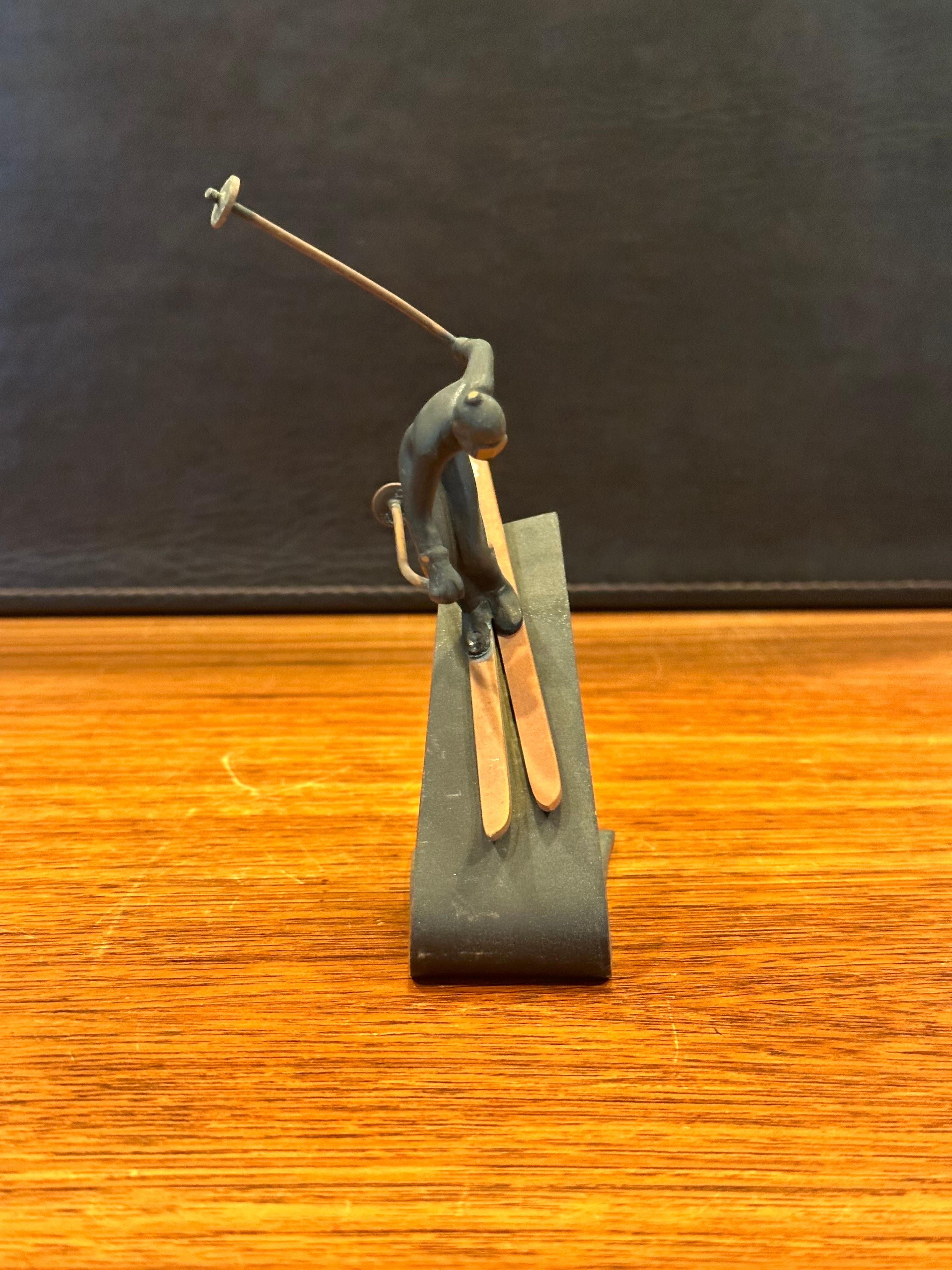 20th Century Small Mixed Metals Downhill Skier Sculpture  For Sale