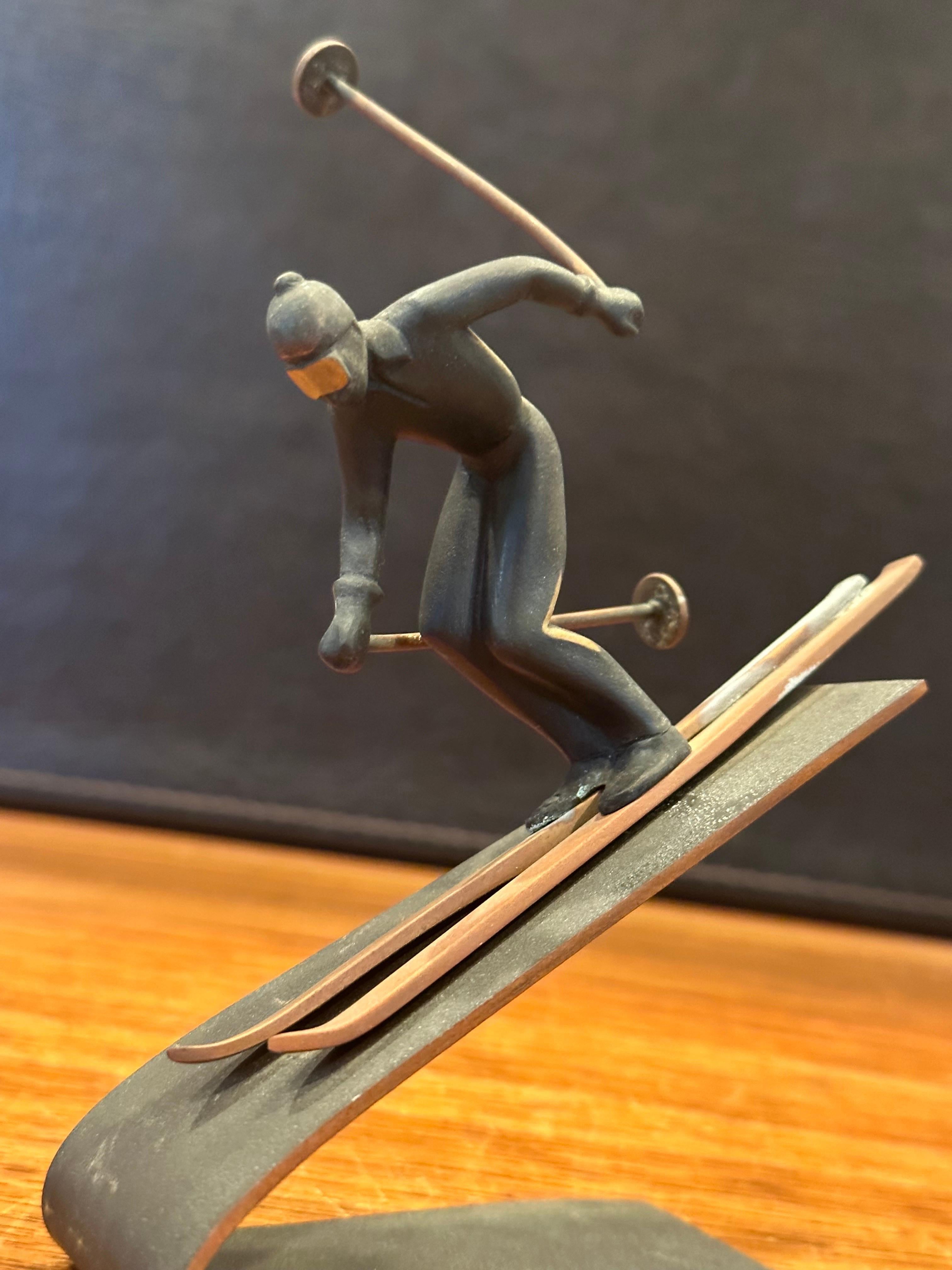 Small Mixed Metals Downhill Skier Sculpture  For Sale 1