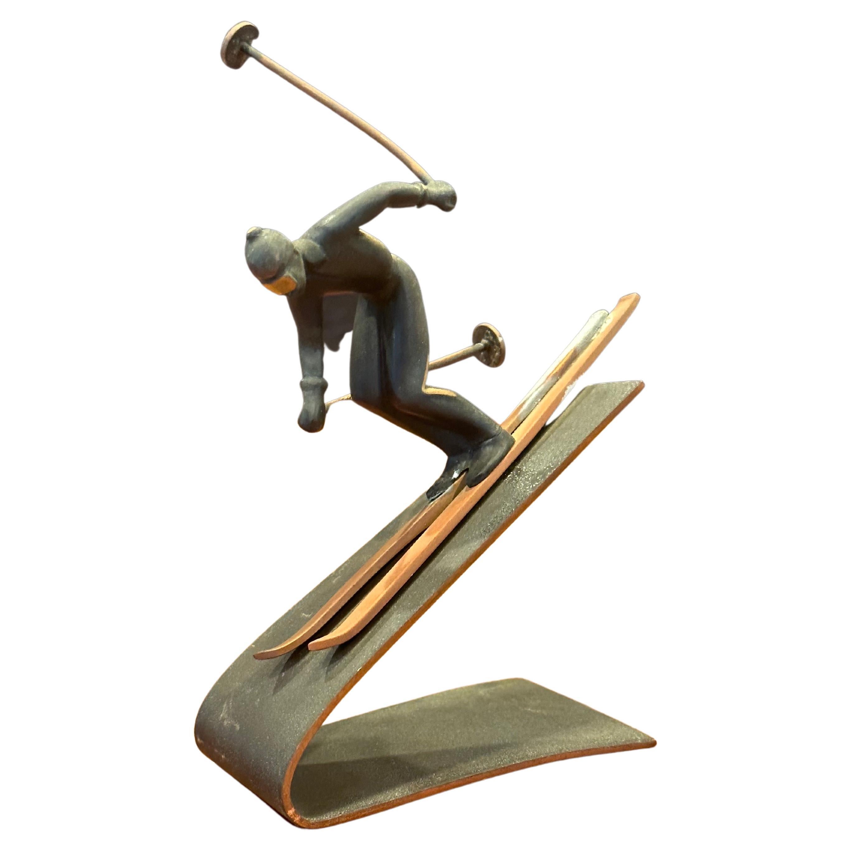 Small Mixed Metals Downhill Skier Sculpture  For Sale