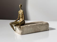 Small Modern Abstract Bronze Figural Sculpture on Stone Base by Stephen Veresh