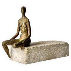 Piccola scultura astratta moderna in bronzo su base di pietra di Stephen Veresh