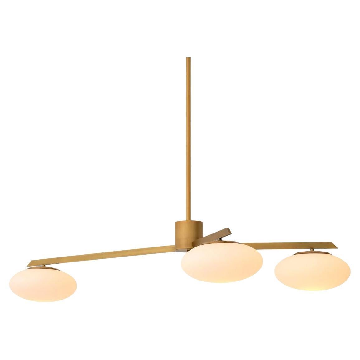 Small Modern Chandelier With Brass Finish And White Glass, 3-Lights im Angebot