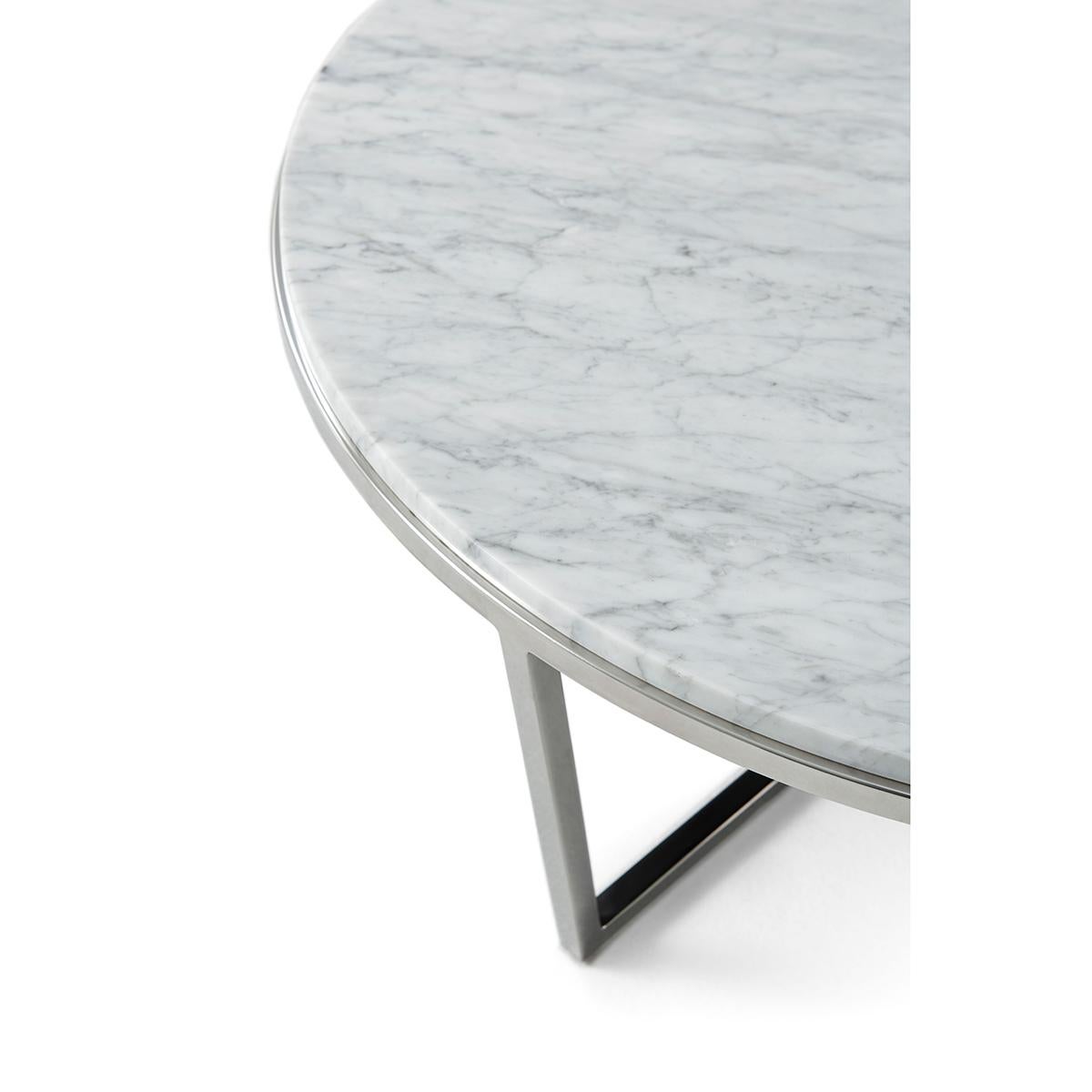 Vietnamese Small Modern Marble Top Cocktail Table - Nickel For Sale