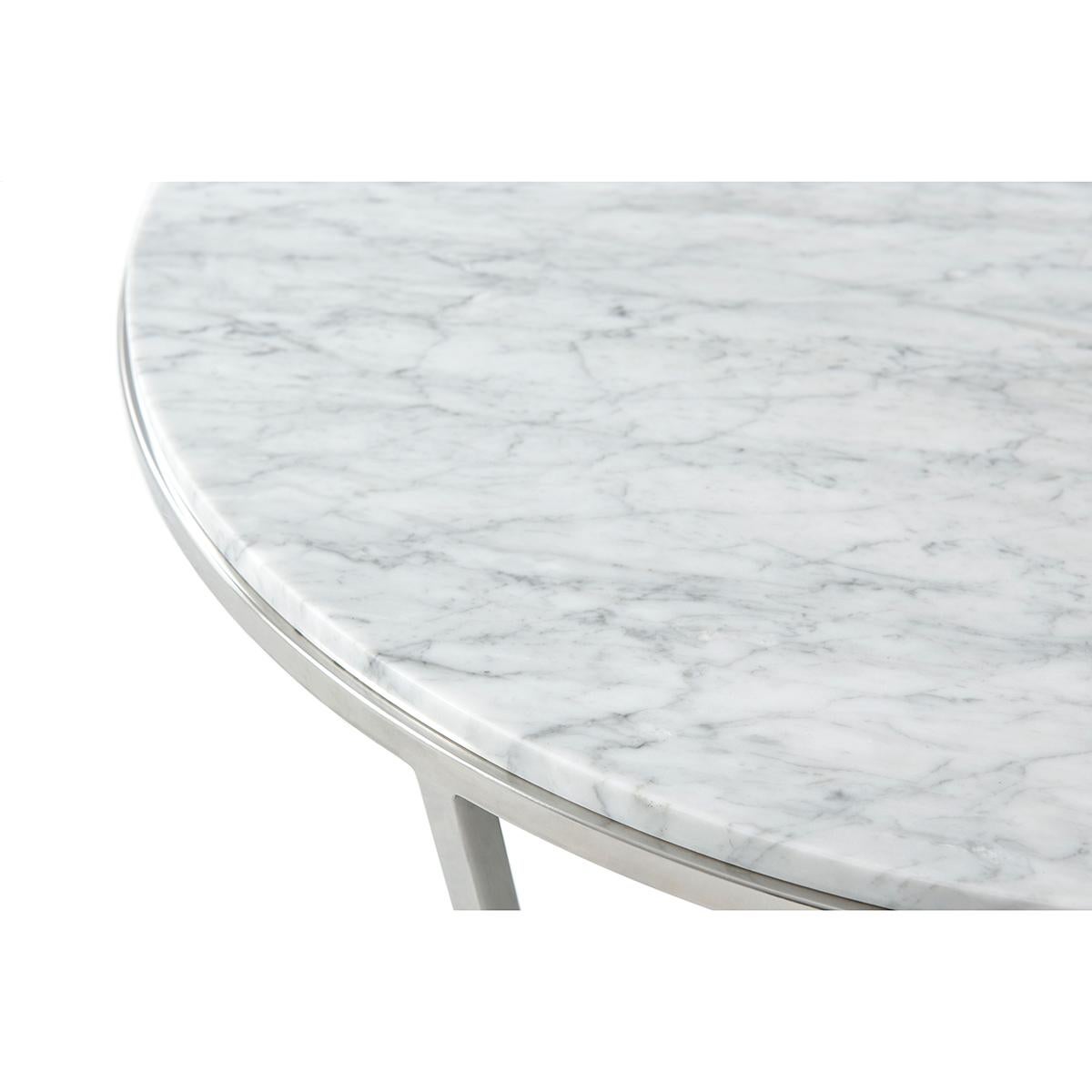 Small Modern Marble Top Cocktail Table - Nickel In New Condition For Sale In Westwood, NJ