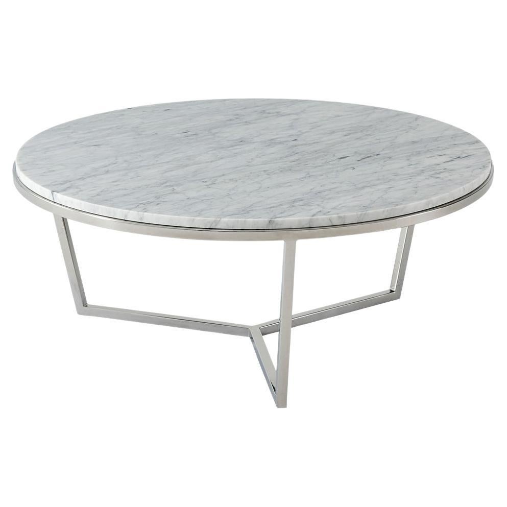 Small Modern Marble Top Cocktail Table - Nickel For Sale