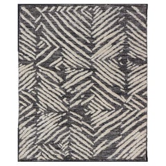 Small Modern Rug with Contemporary Stripes Pattern on Dark Background