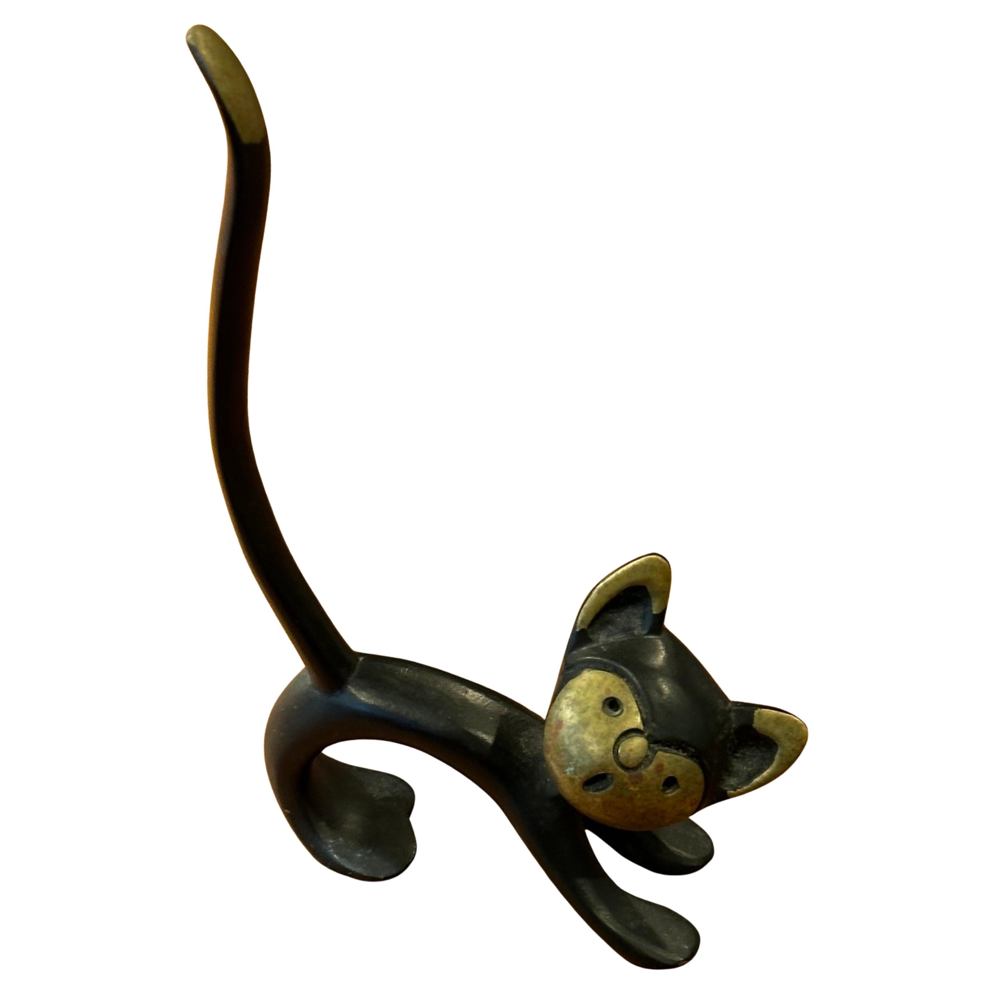 Kleine modernistische Katzenskulptur aus Gusseisen von Taxco aus Mexiko, ca. 1970er Jahre. Das Stück misst 4 
