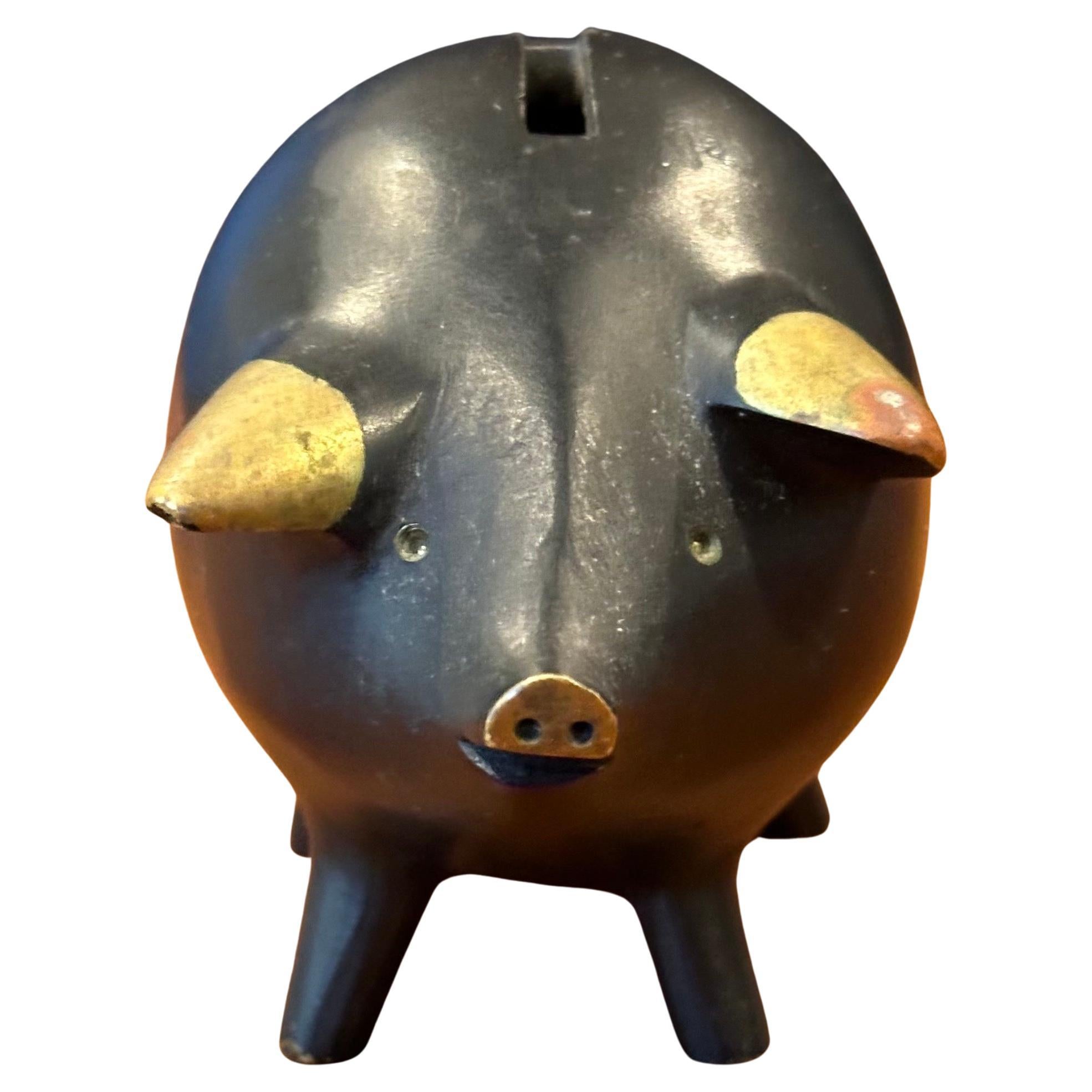 Small Modernist Cast Iron Piggy Bank by Taxco of Mexico