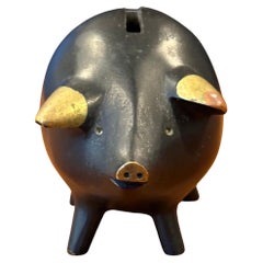 Small Modernist Cast Iron Piggy Bank by Taxco of Mexico