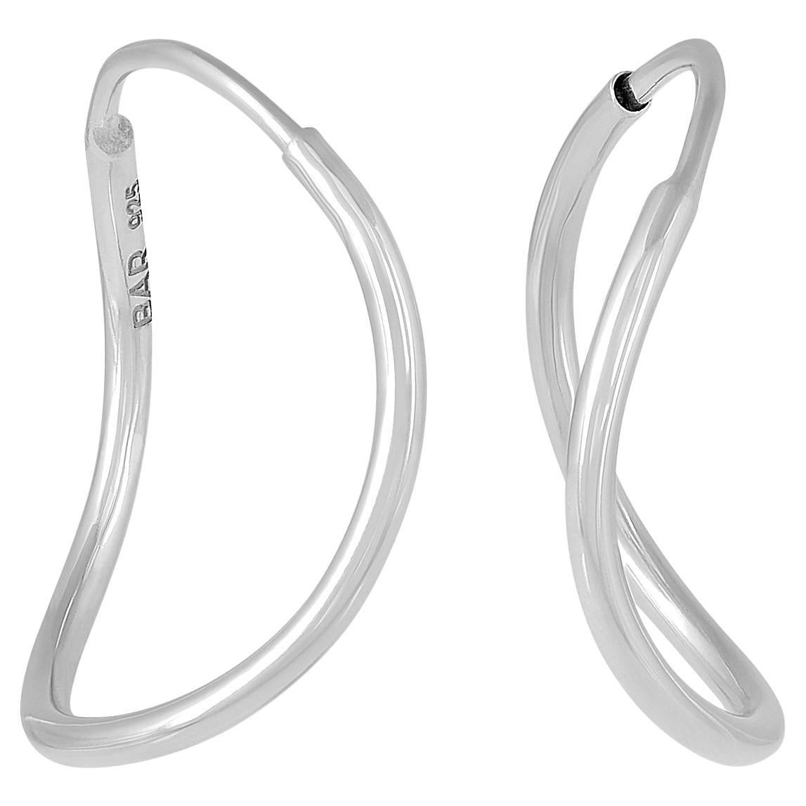 Small Modernist Curve Hoop Earrings in Recycled Silver  For Sale