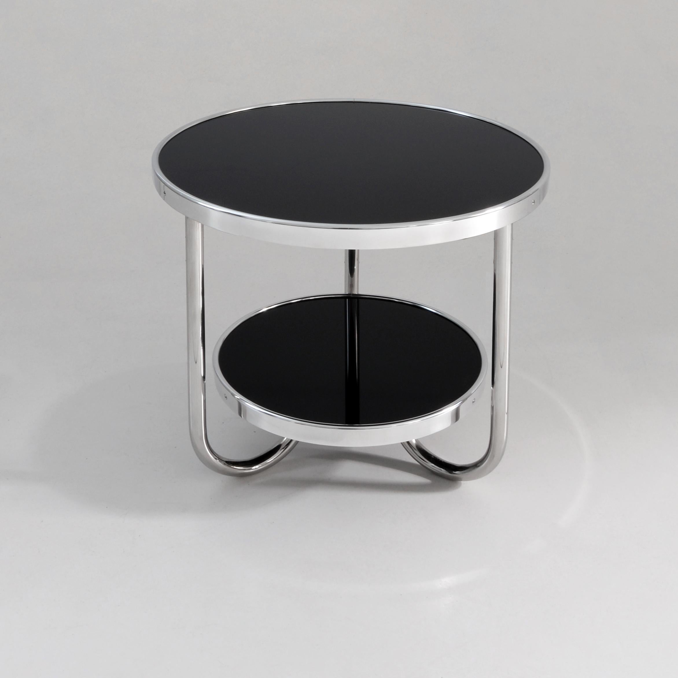 German Small Modernist Side Table, Chromium Plated Tubular Steel, Painted Glass Tops For Sale