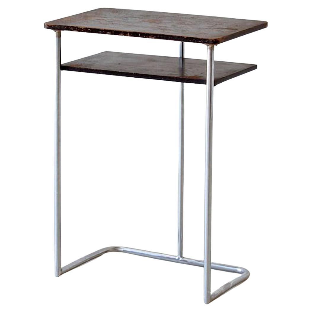 Petite table à écrire moderniste, acier chromé, placage/bois laqué, sur mesure