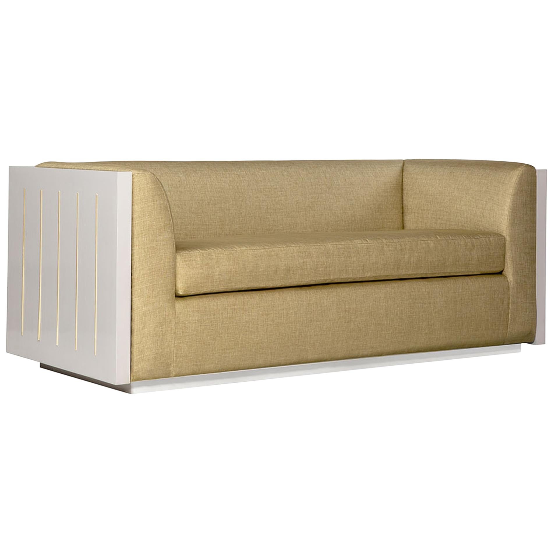 Small Monterey Sofa in Beige with Lacquered Frame by Innova Luxuxy Group For Sale