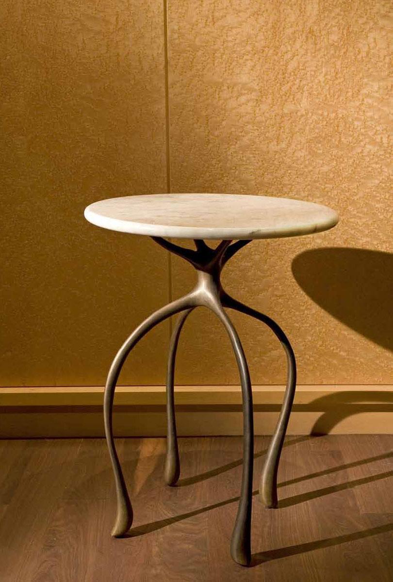 Modern Moonshine Side Table, Cast Red Bronze, Carrara Marble, Jordan Mozer, 2010 For Sale