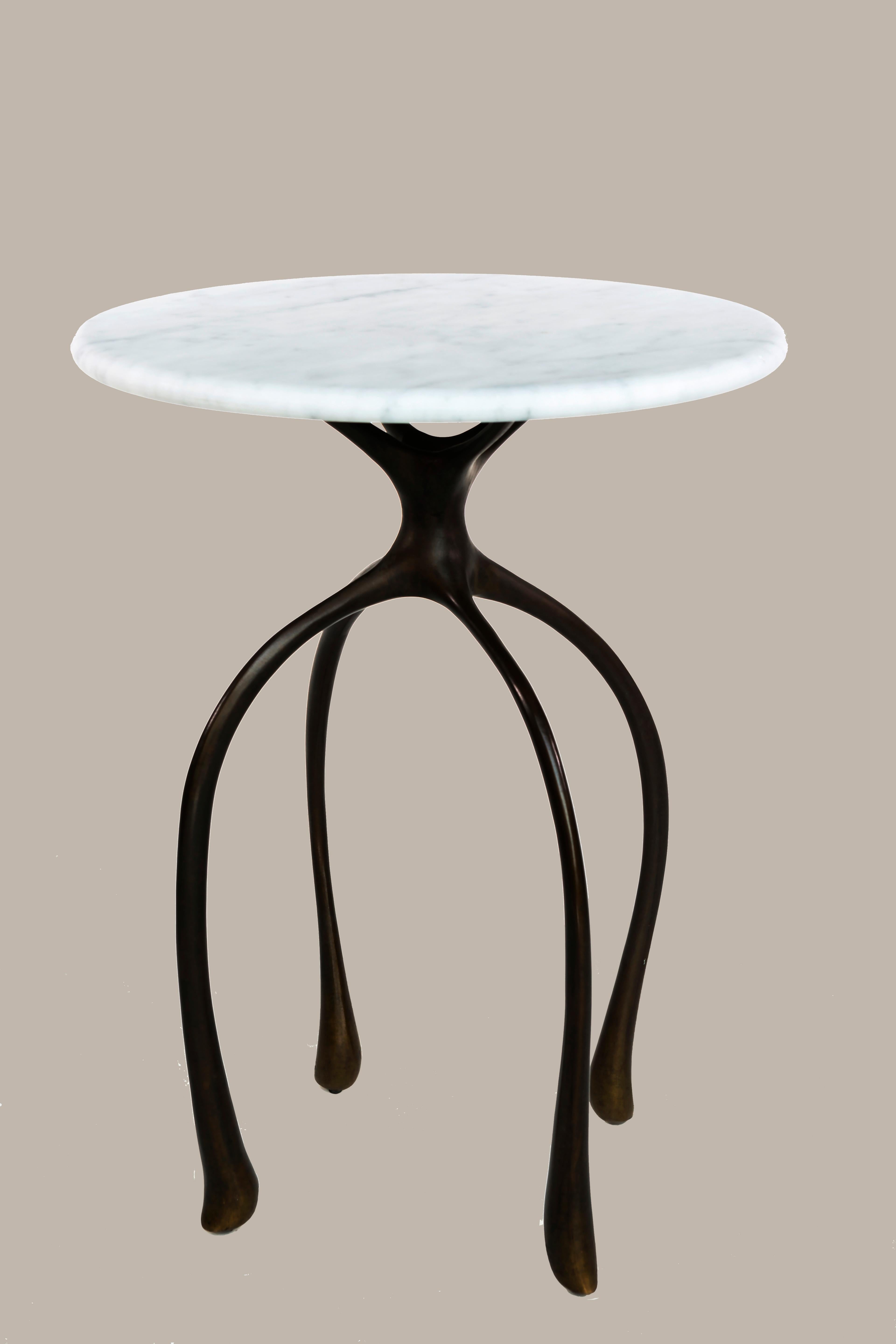 Moonshine Side Table, Cast Red Bronze, Carrara Marble, Jordan Mozer, 2010 For Sale 1