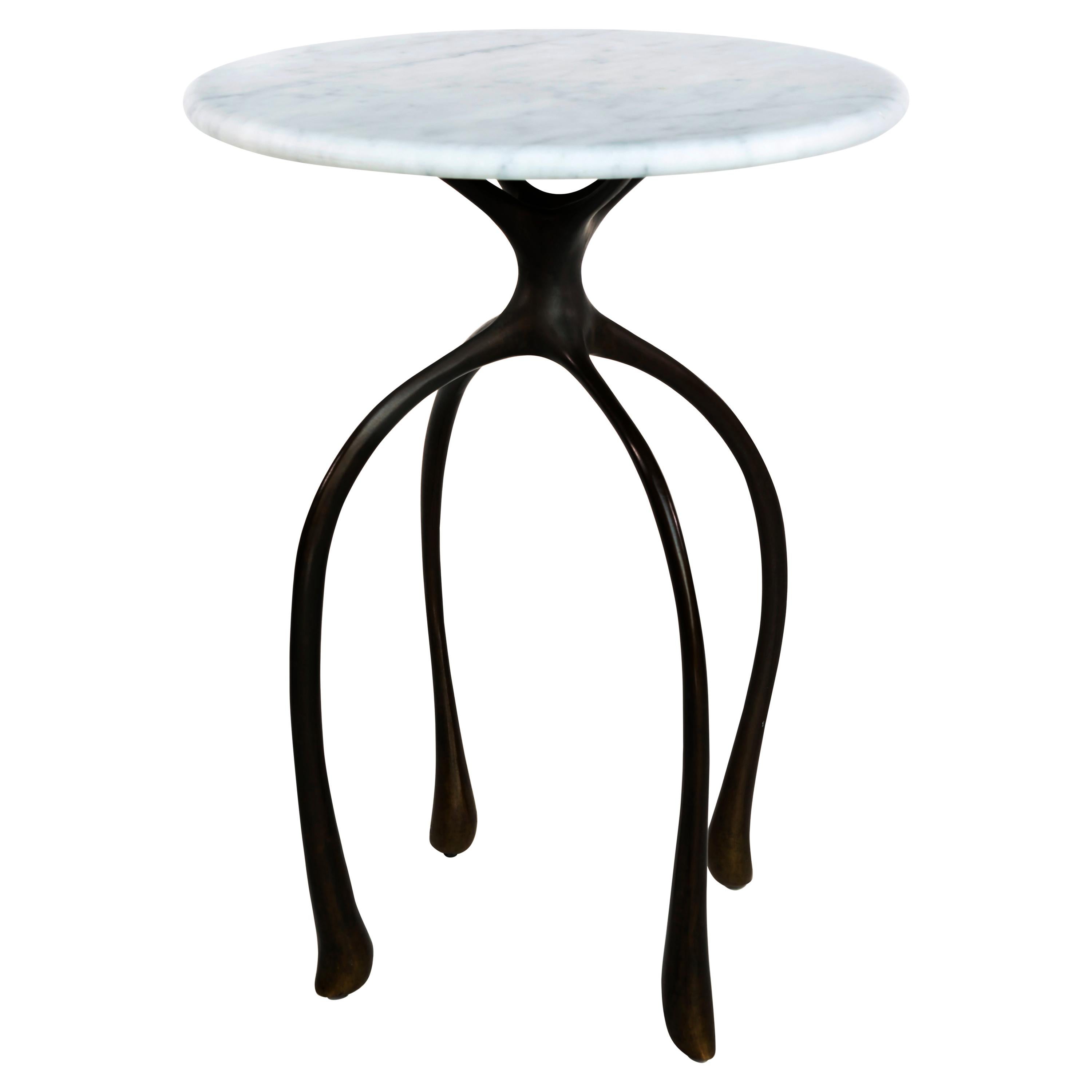 Moonshine Side Table, Cast Red Bronze, Carrara Marble, Jordan Mozer, 2010 For Sale