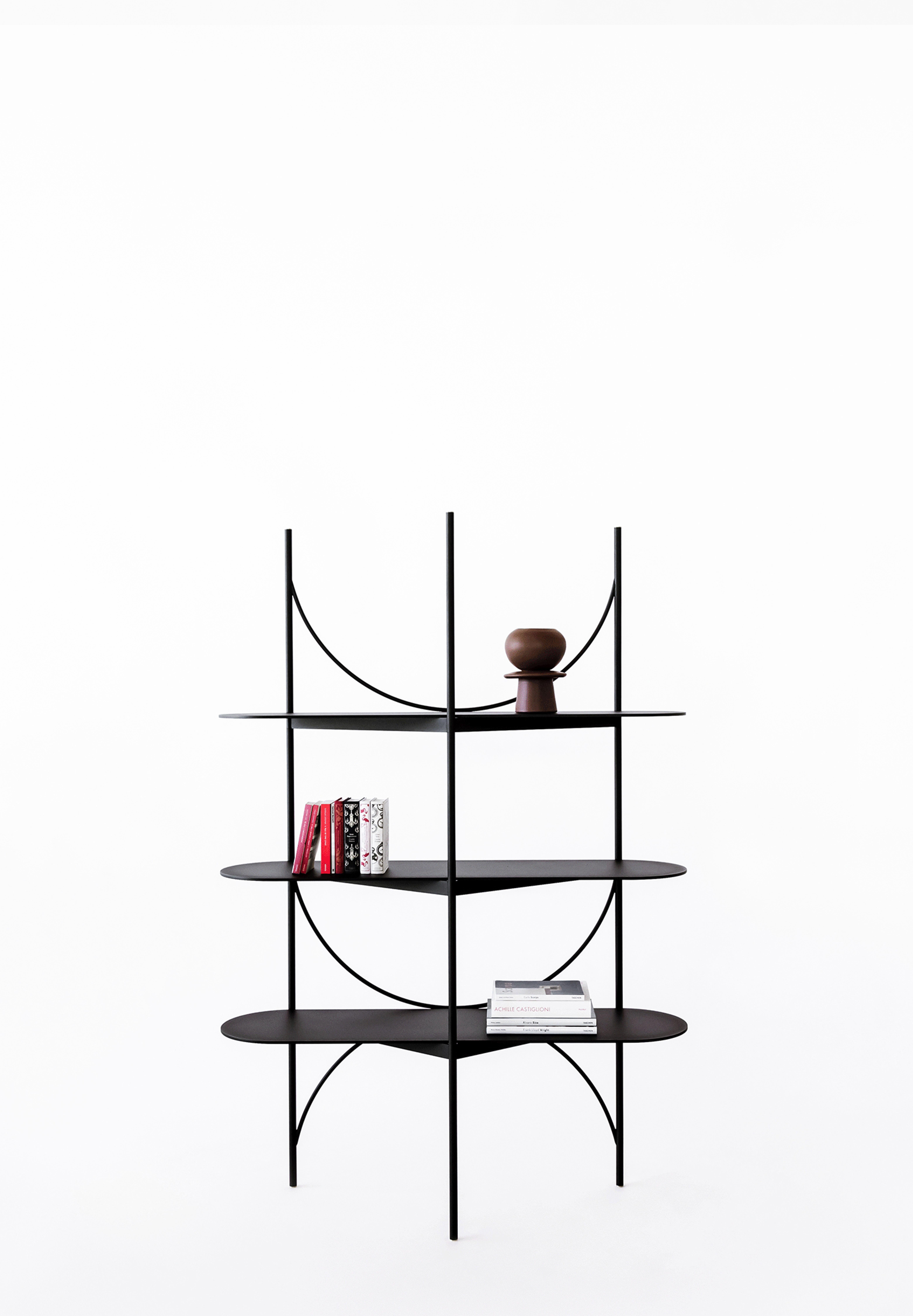 Small moored shelving by Rosanna Ceravolo
Dimensions: W 140 x D 42 x H 200 cm
Materials: Powdercoated metal with brass detailing.
Also available in different dimensions and colors.


Rosanna Ceravolo is a Melbourne based architect whose multi