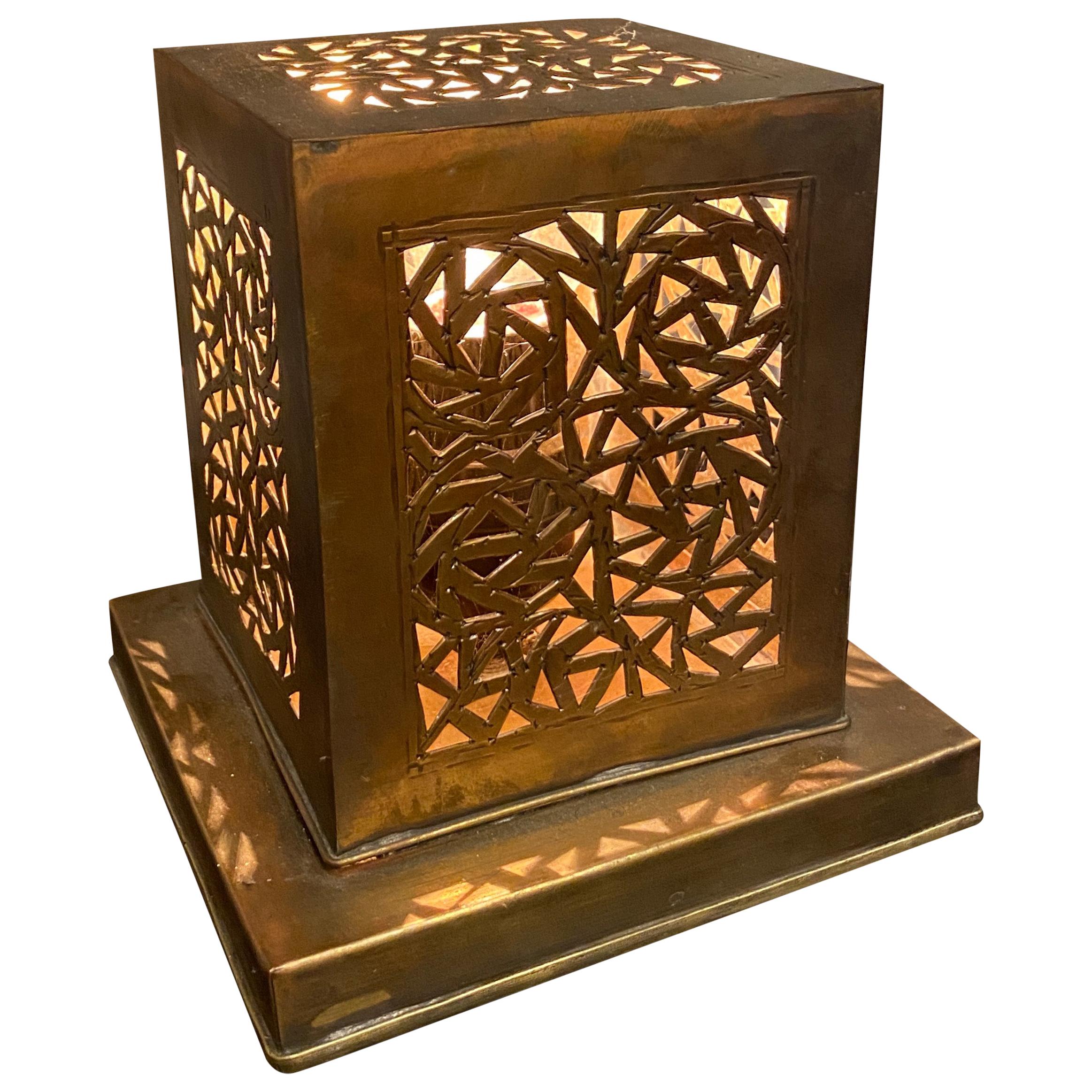 Small Moroccan Brass Cube Lamp