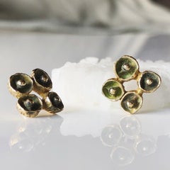 Small Mosaic Stud Earrings in Yellow Bronze by Kirsten Muenster Jewelry