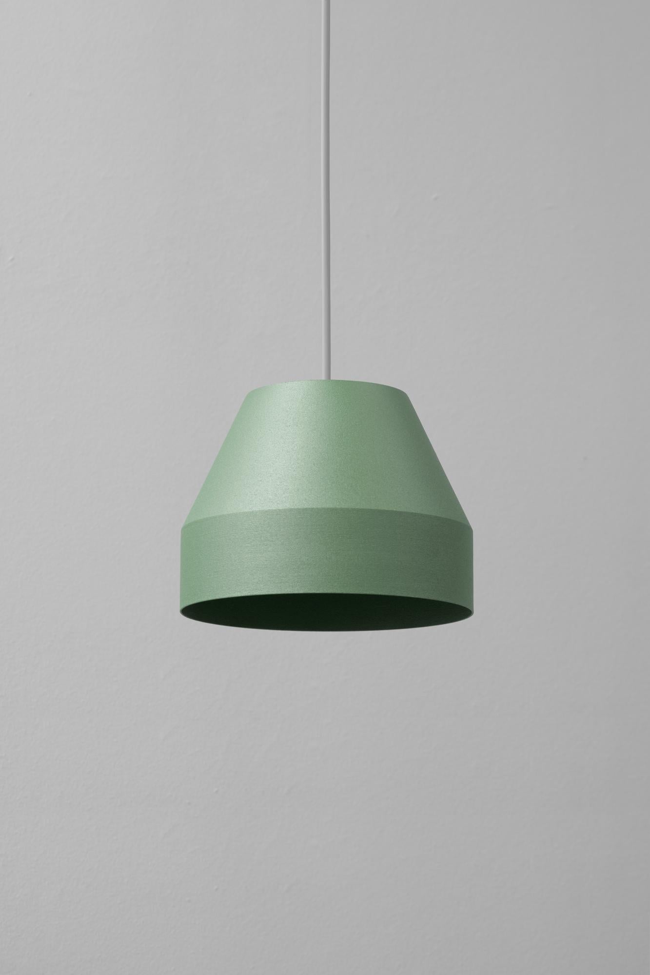 Small Moss Cap Pendant Lamp by +kouple
Dimensions: Ø 16 x H 12 cm. 
Materials: Powder-coated steel.

Available in different color options. The rod length is 200 cm. Please contact us.

All our lamps can be wired according to each country. If sold to