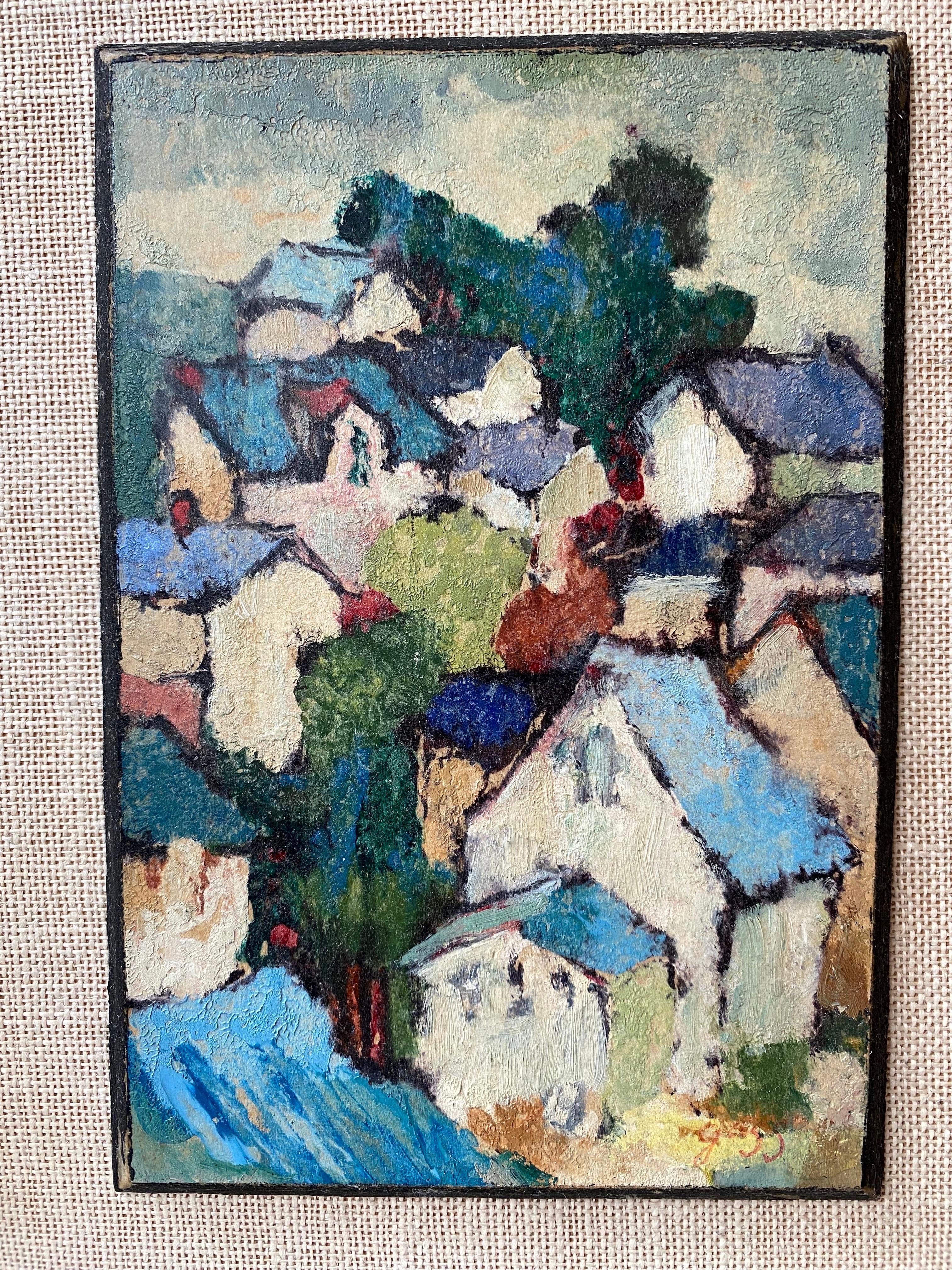 Small Painting on a mounted board. Cityscape signed Gagg. Looks like all original. Did find a couple other paintings by the artist, but no information available. Nice little painting, that could easily fit into many types of spaces!
