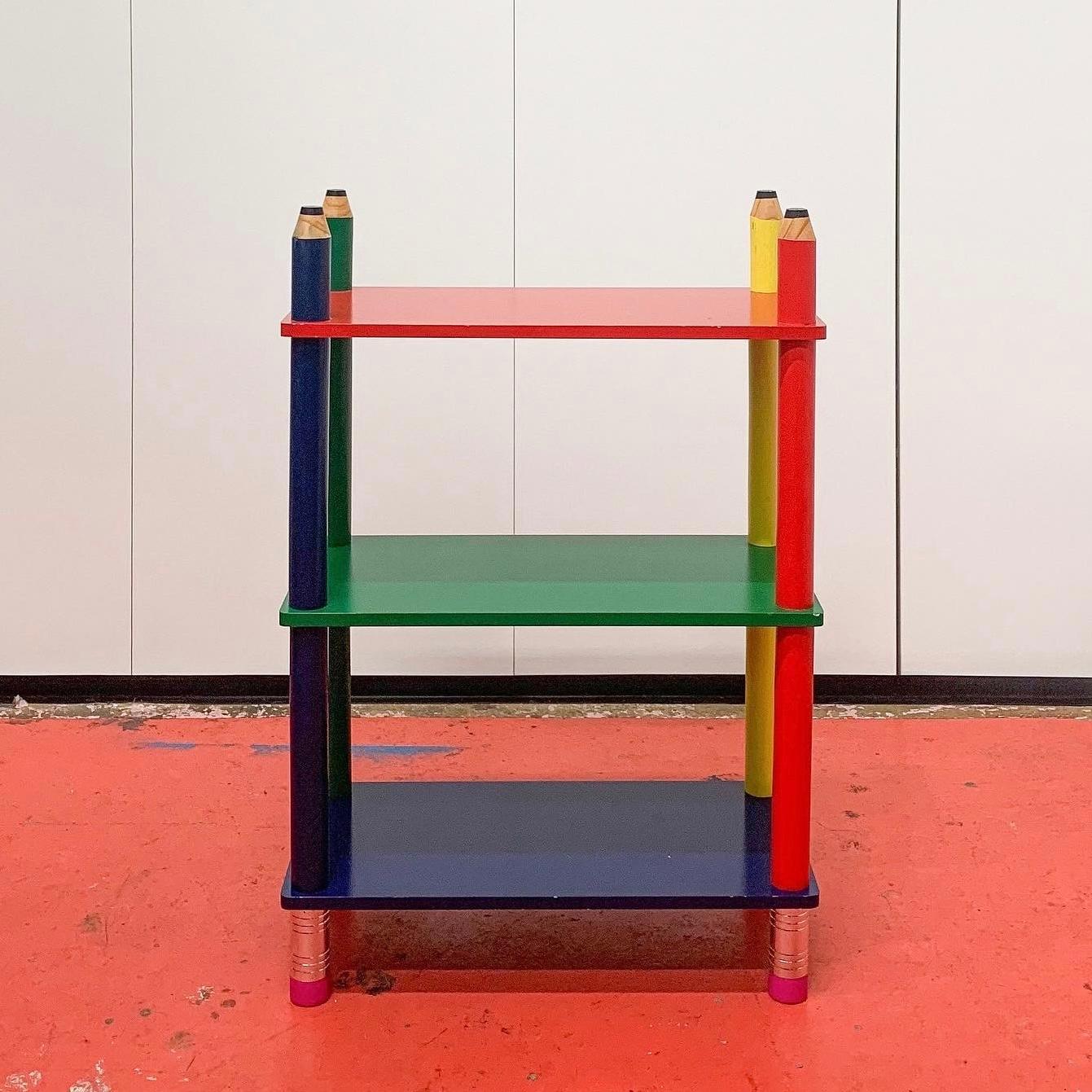Small multicoloured pencil shelves/side table, by Pierre Sala - French, c1980s.